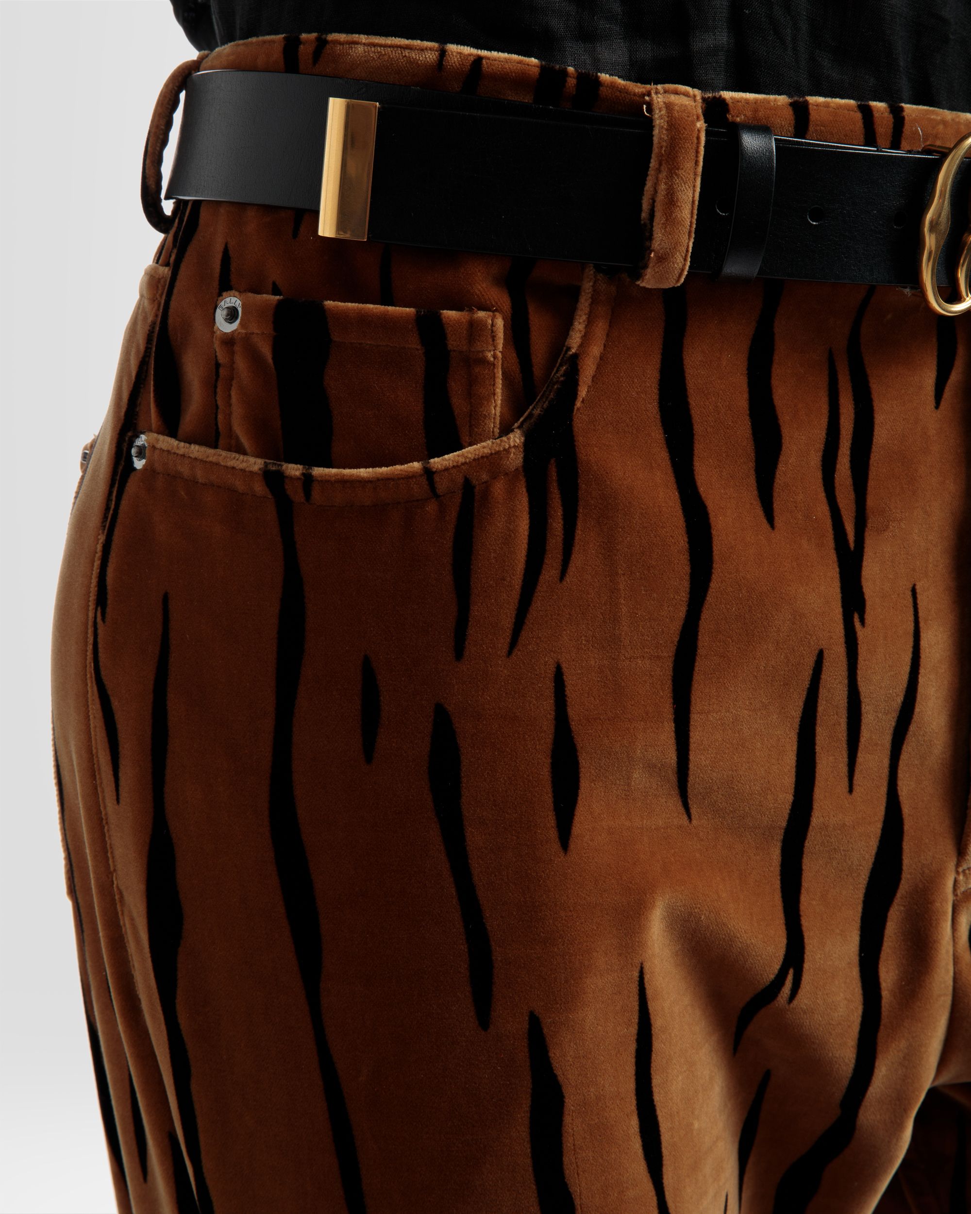 Pantalon Imprimé Tigre En Velours Noir Et Couleur Désert - Homme - Bally - 03