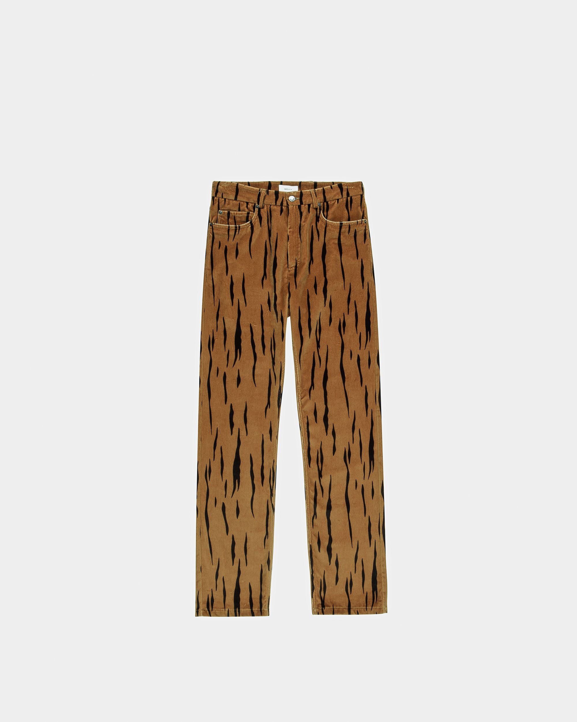 Pantalon Imprimé Tigre En Velours Noir Et Couleur Désert - Homme - Bally - 06