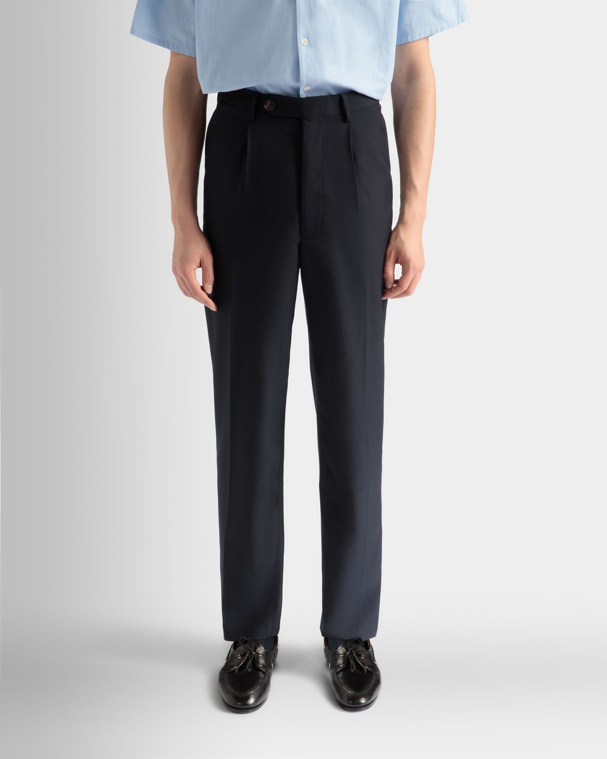 Pantalon En Laine Mélangée Navy Blue - Homme - Bally - 03