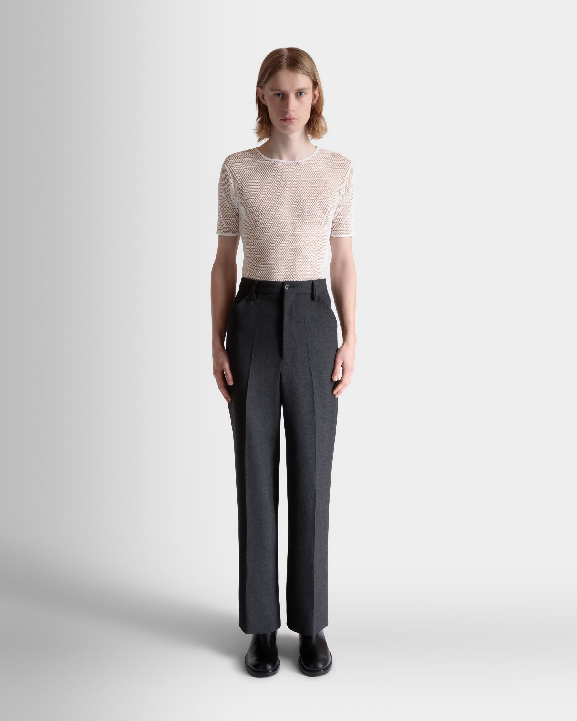 Pantalon En Laine Mélangée Gris Chiné - Homme - Bally - 02
