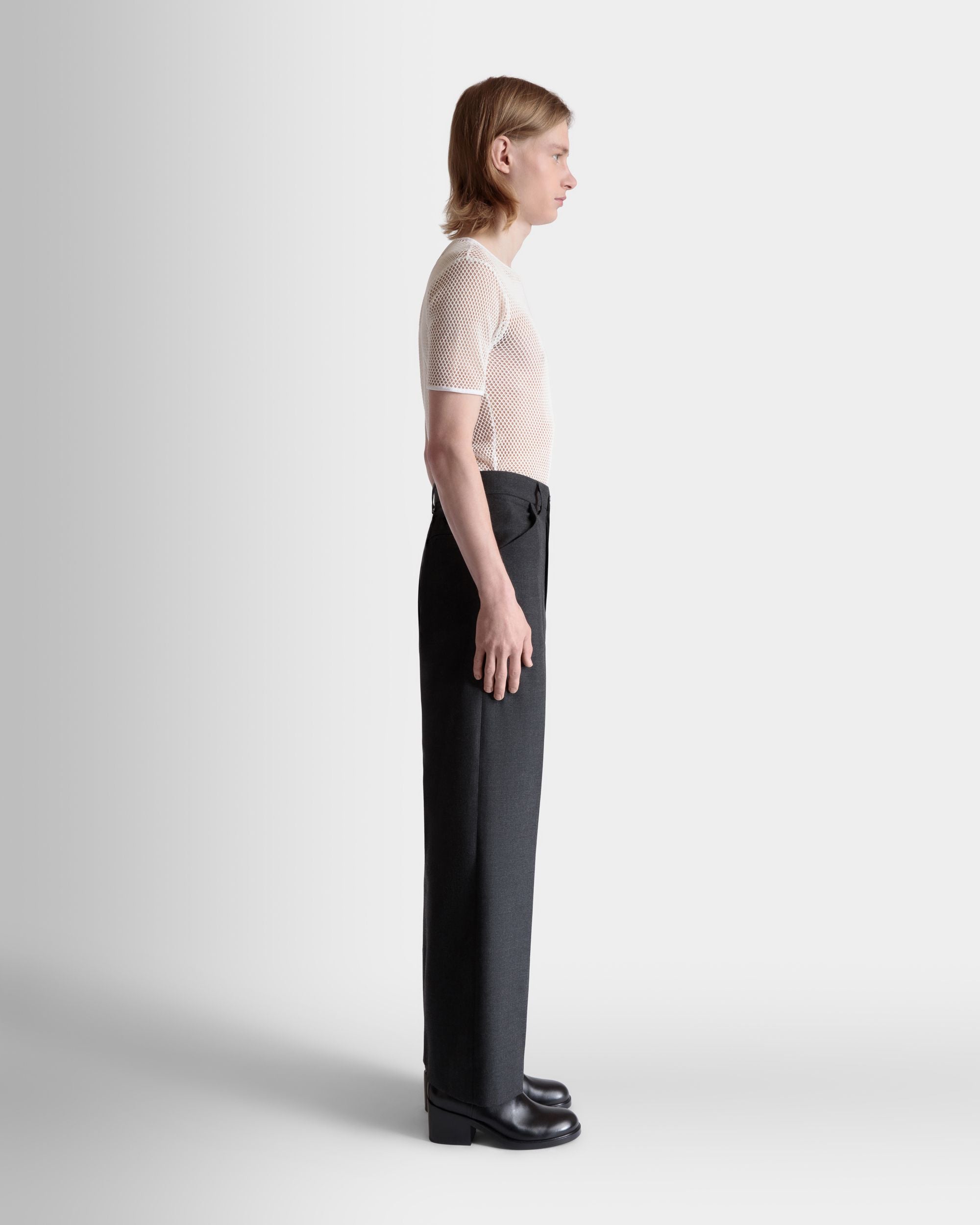 Pantalon En Laine Mélangée Gris Chiné - Homme - Bally - 05
