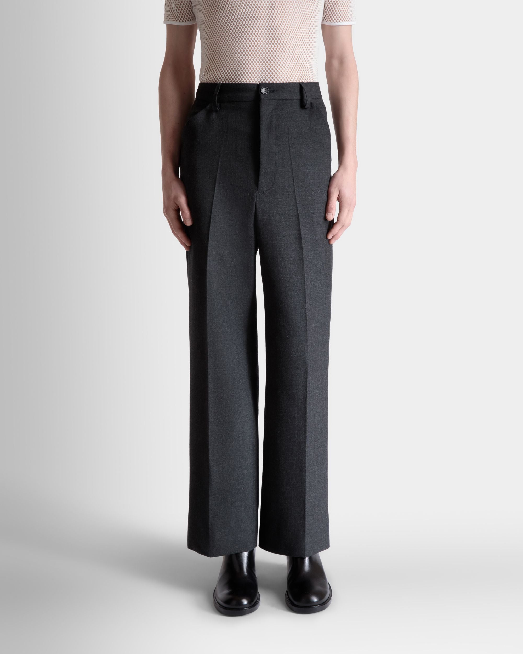 Pantalon En Laine Mélangée Gris Chiné - Homme - Bally - 08