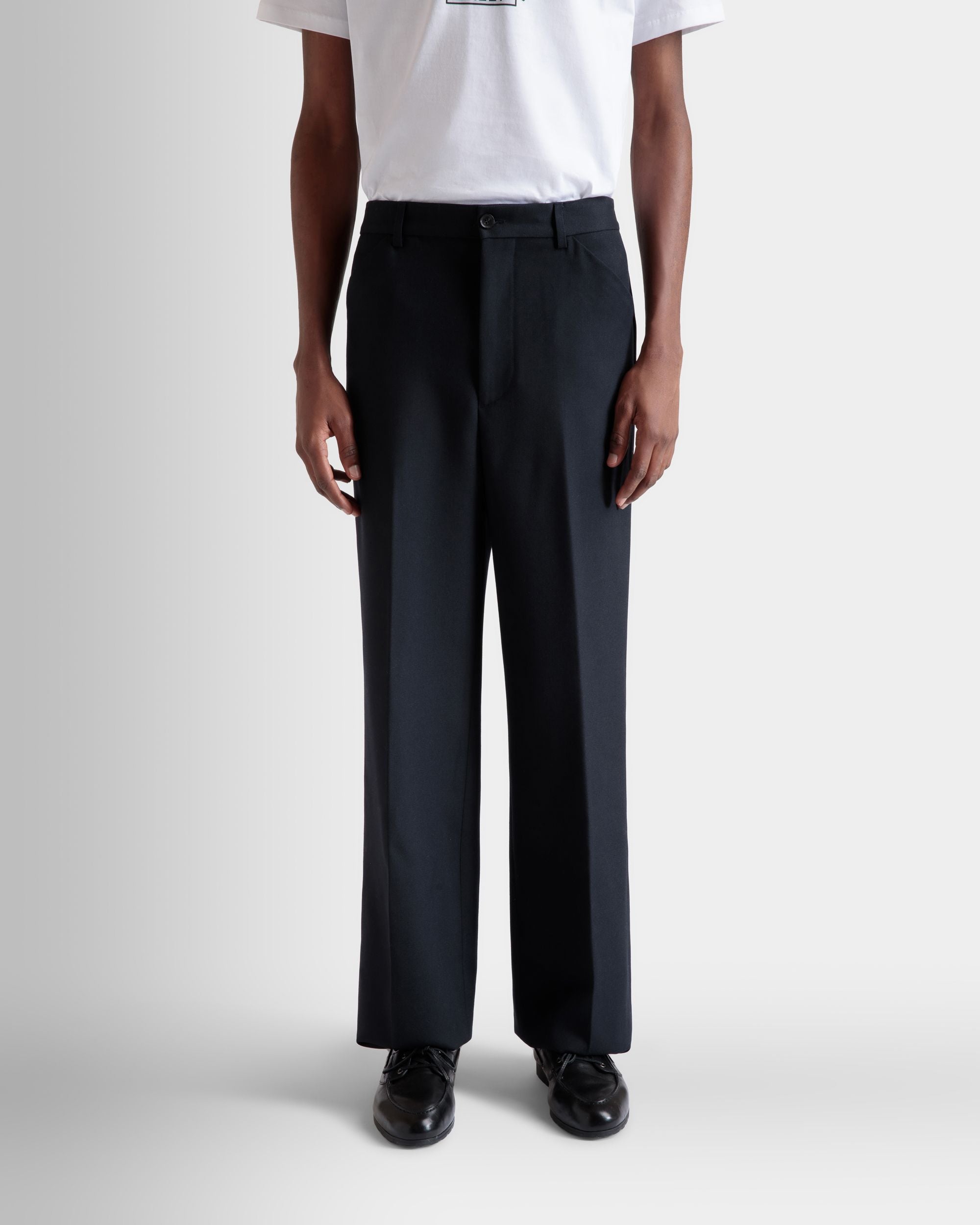 Pantalon Évasé En Laine Navy Blue - Homme - Bally - 03