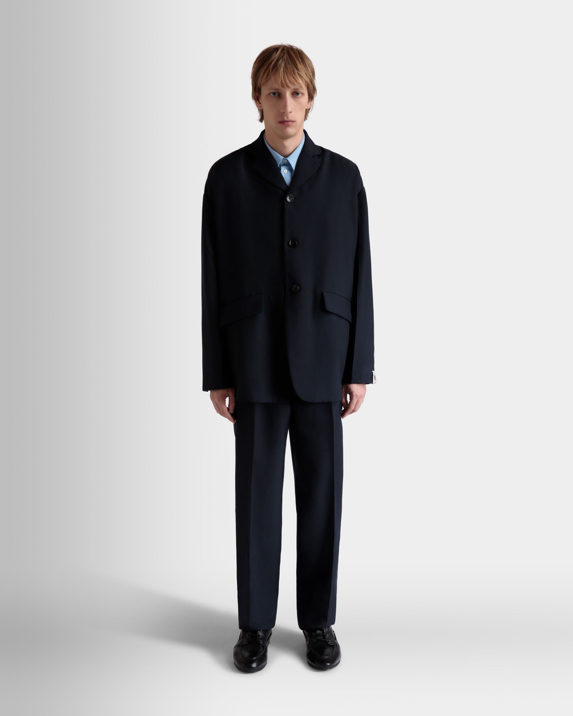 Pantalon À Pinces En Laine Mélangée Navy Blue - Homme - Bally - 02