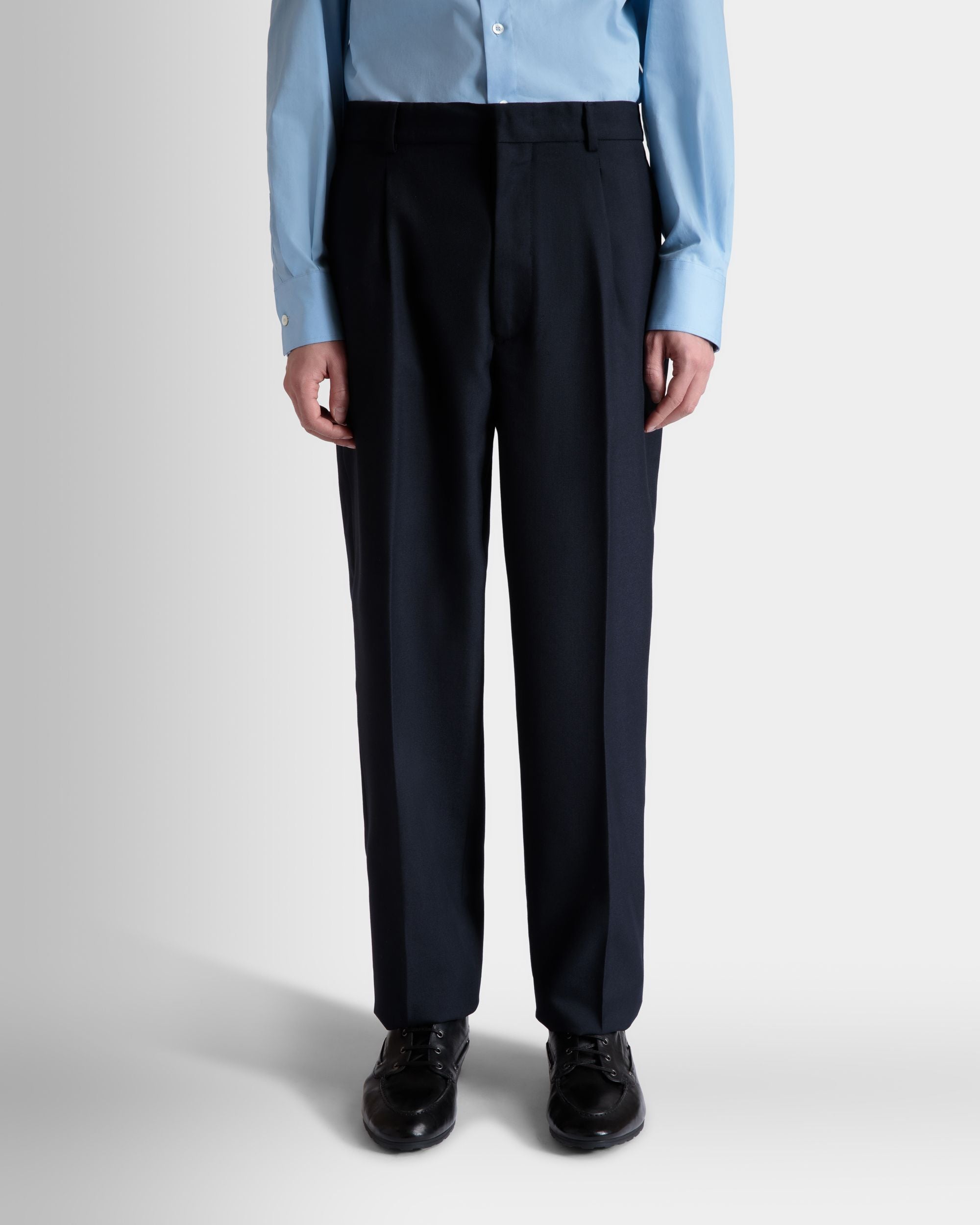 Pantalon À Pinces En Laine Mélangée Navy Blue - Homme - Bally - 03