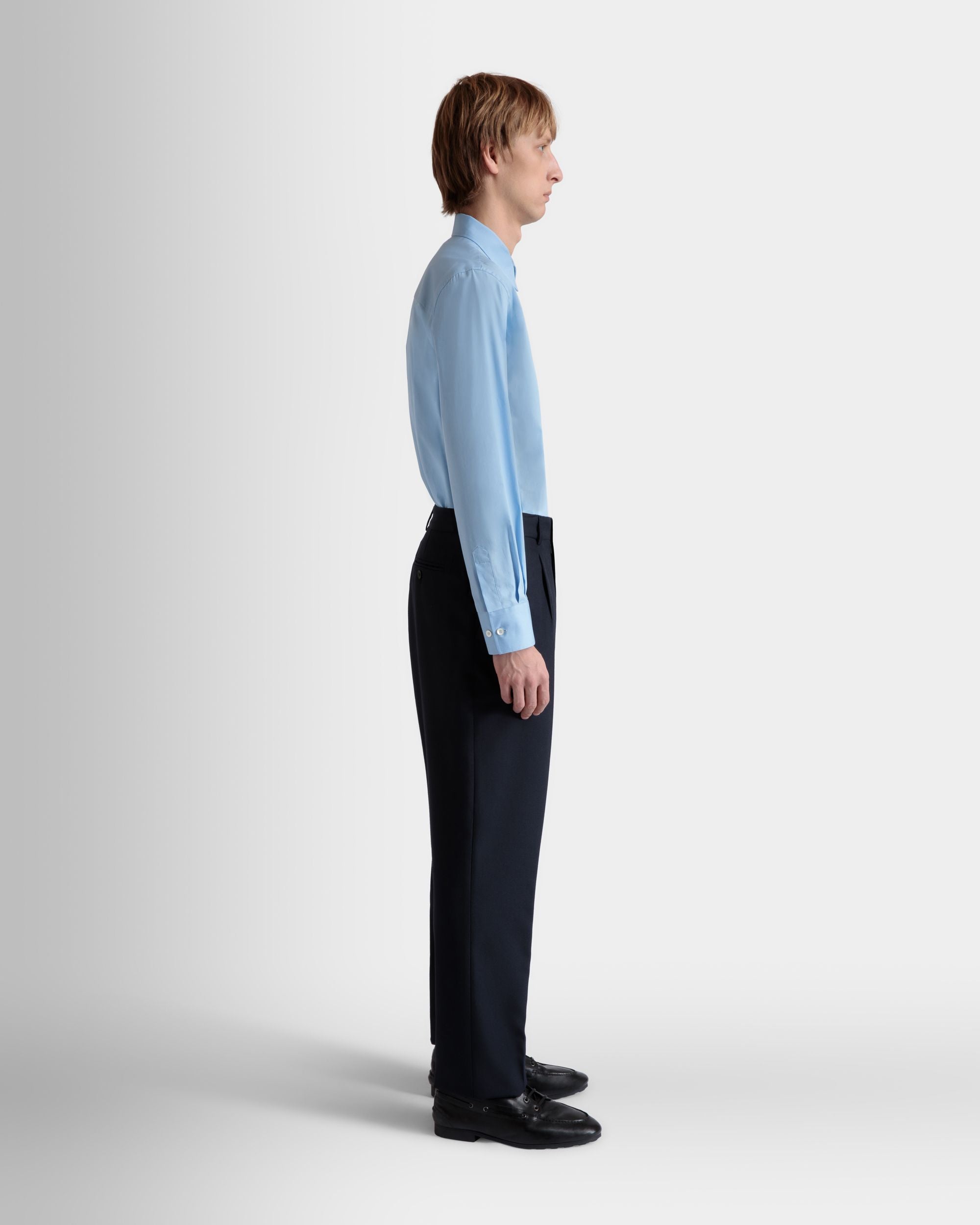 Pantalon À Pinces En Laine Mélangée Navy Blue - Homme - Bally - 05