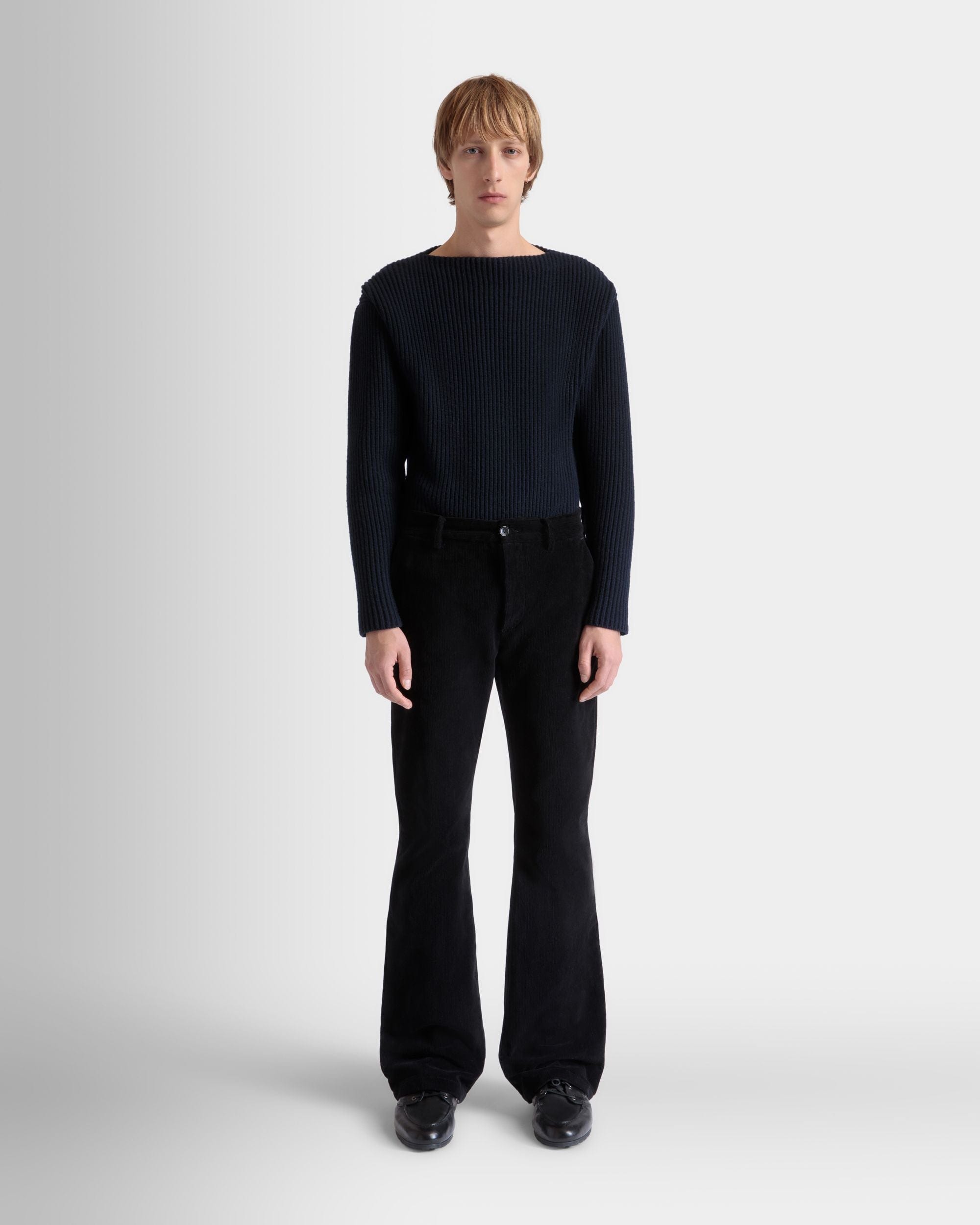 Pantalon Évasé En Velours Côtelé De Coton Noir - Homme - Bally - 02