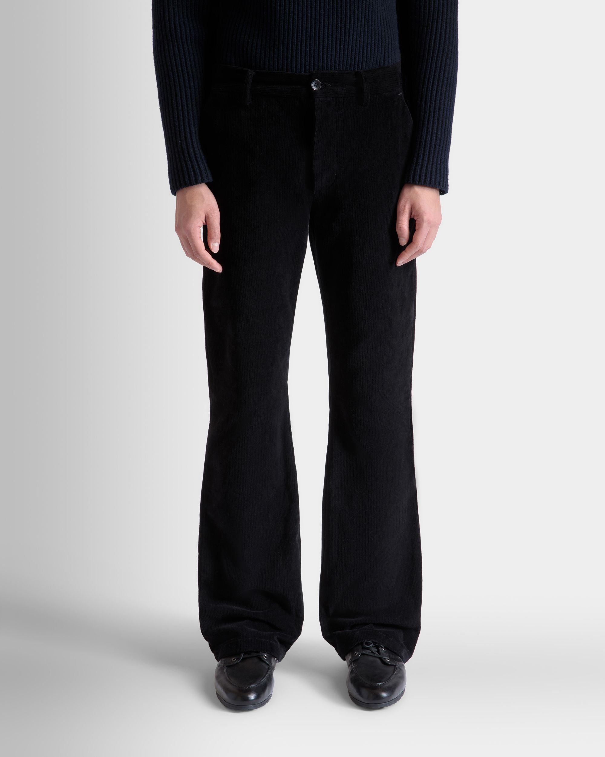 Pantalon Évasé En Velours Côtelé De Coton Noir - Homme - Bally - 03