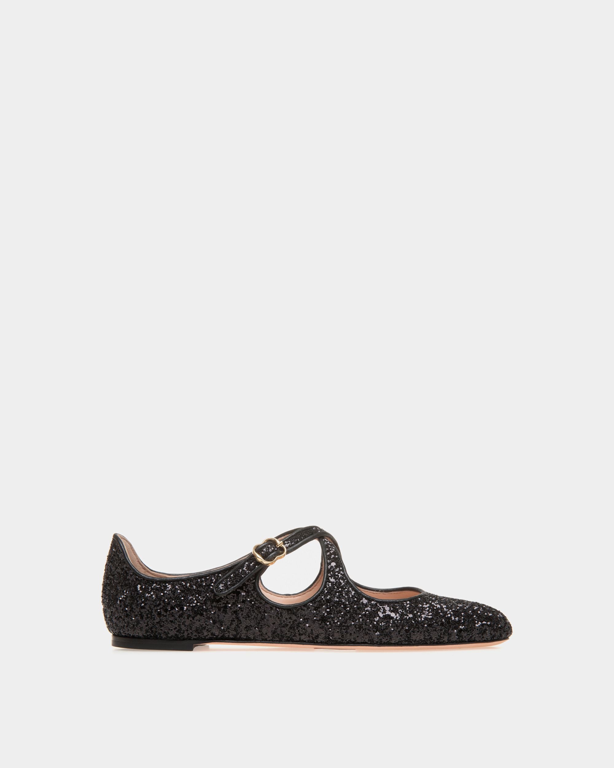 Chaussure À Talon Plat Ballyrina À Paillettes Noires - Femme - Bally - 01