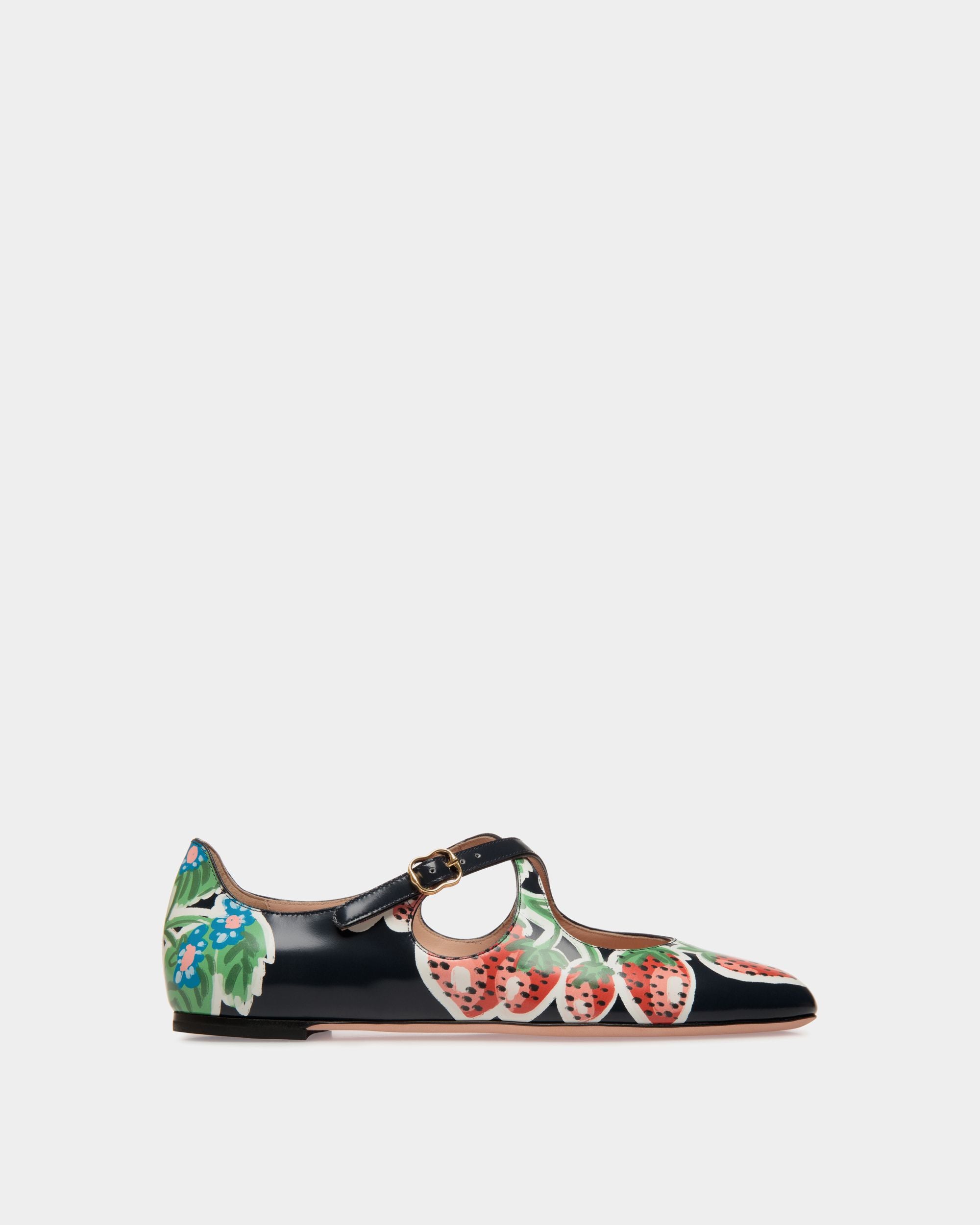 Chaussure À Talon Plat Ballyrina En Cuir Brossé Imprimé Strawberry - Femme - Bally - 01