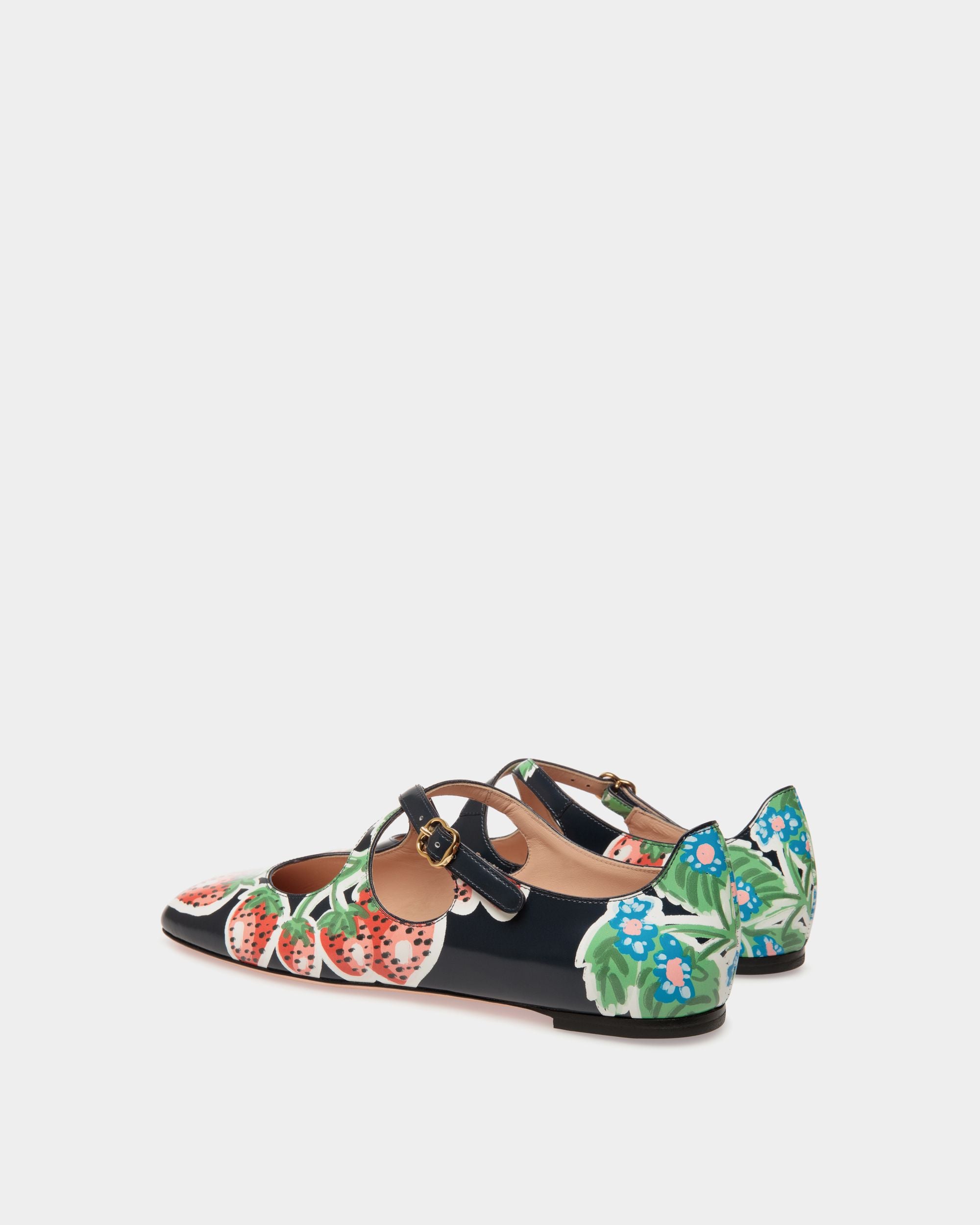 Chaussure À Talon Plat Ballyrina En Cuir Brossé Imprimé Strawberry - Femme - Bally - 04