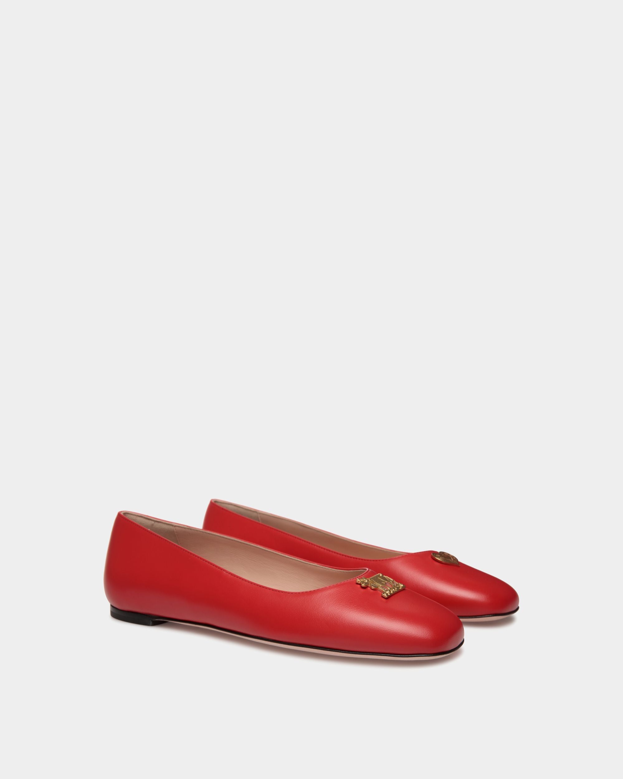 Chaussure Baby À Talon Plat Ballyrina En Cuir Rouge - Femme - Bally - 02