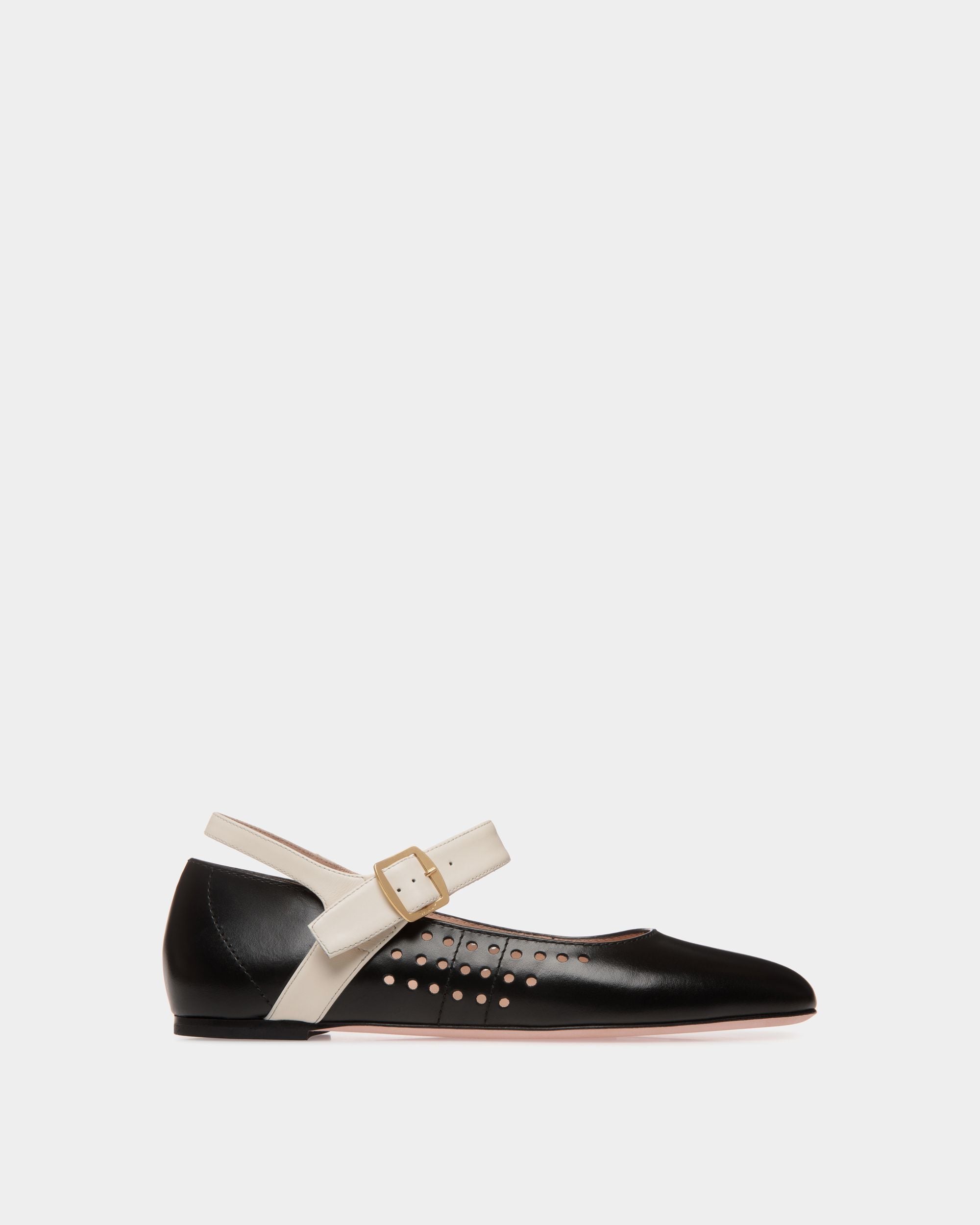 Chaussure À Talon Plat Ballyrina En Cuir Noir Et Blanc - Femme - Bally - 01