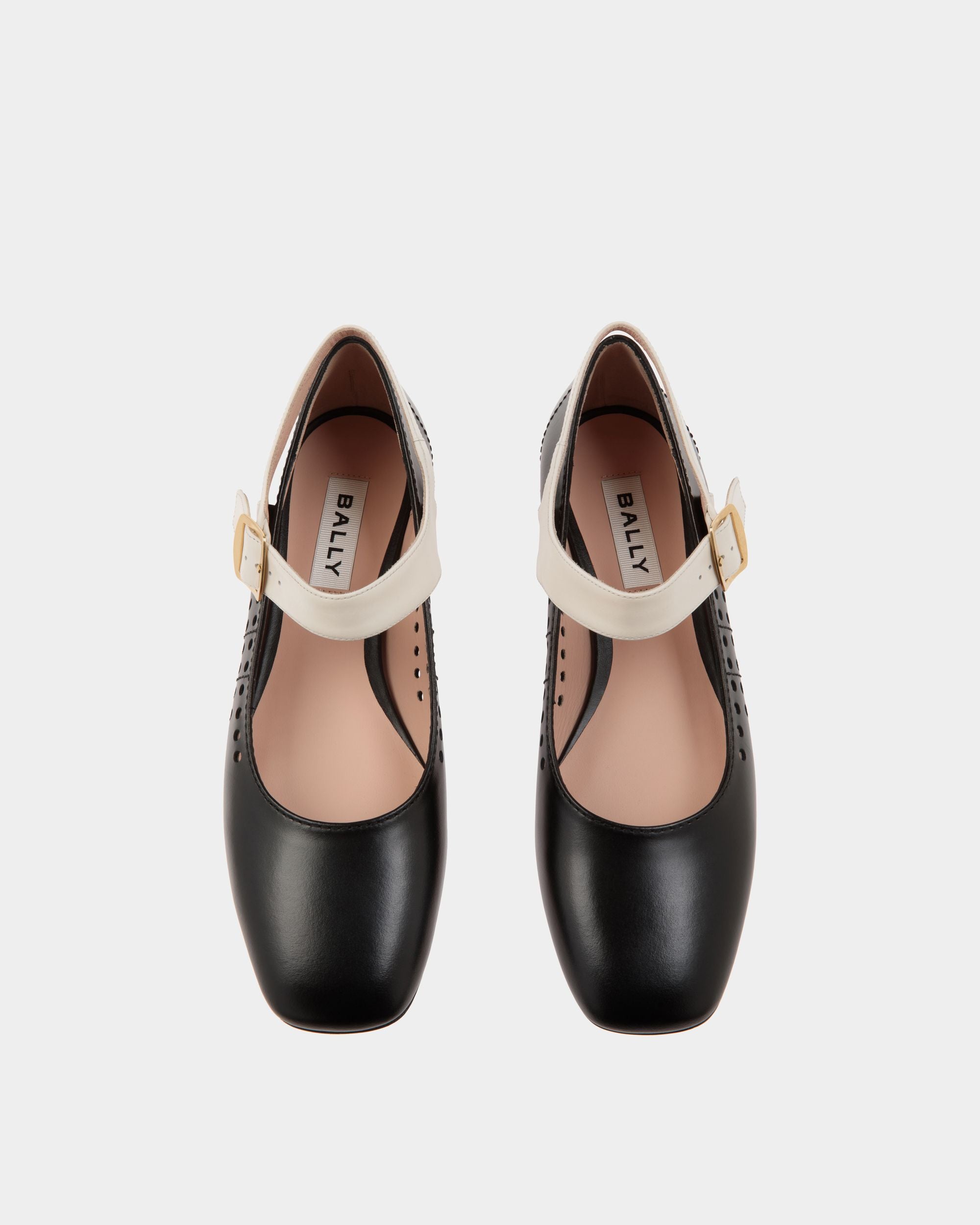 Chaussure À Talon Plat Ballyrina En Cuir Noir Et Blanc - Femme - Bally - 05