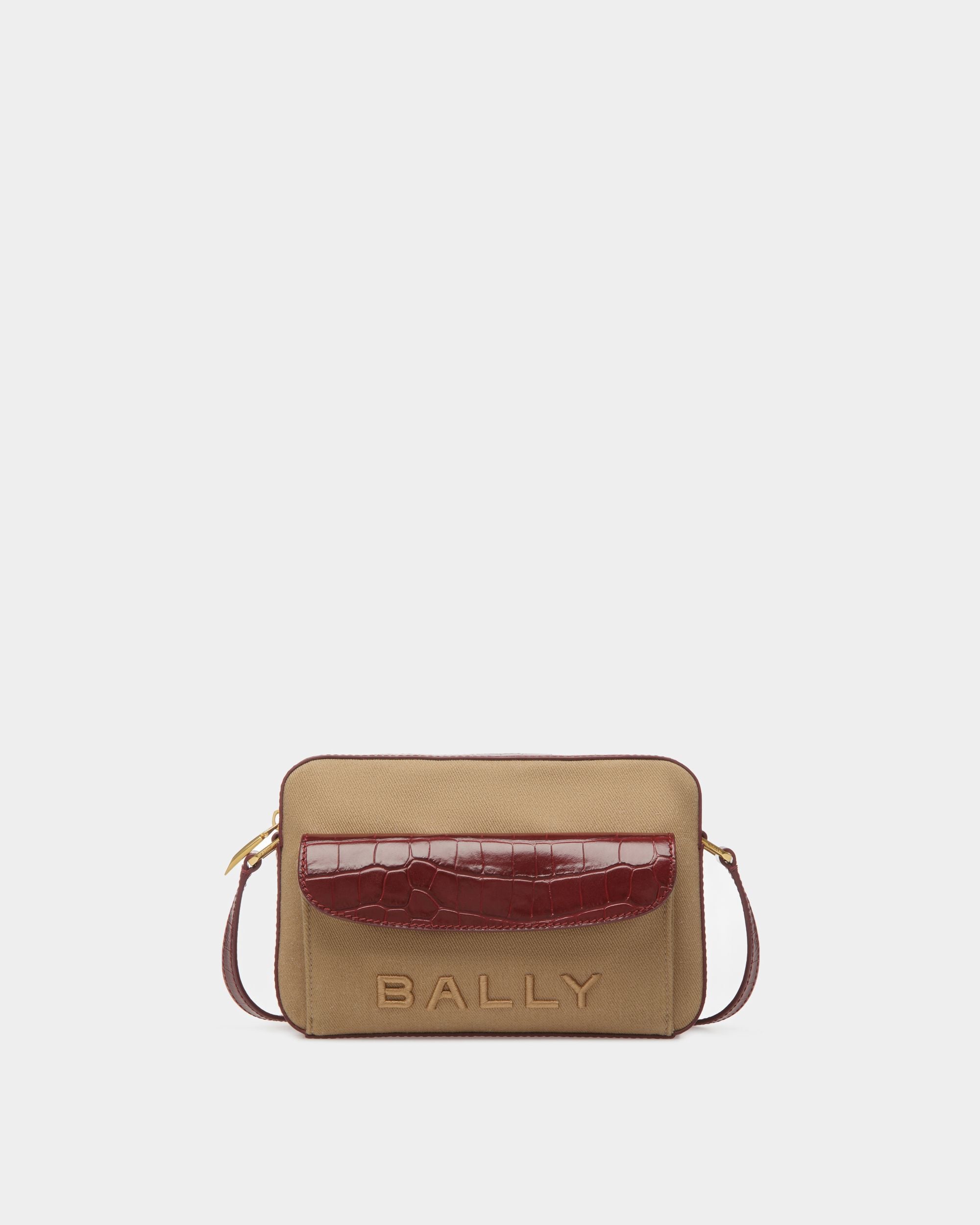 Sac À Bandoulière Bar En Tissu Sable Et Bordeaux - Femme - Bally - 01