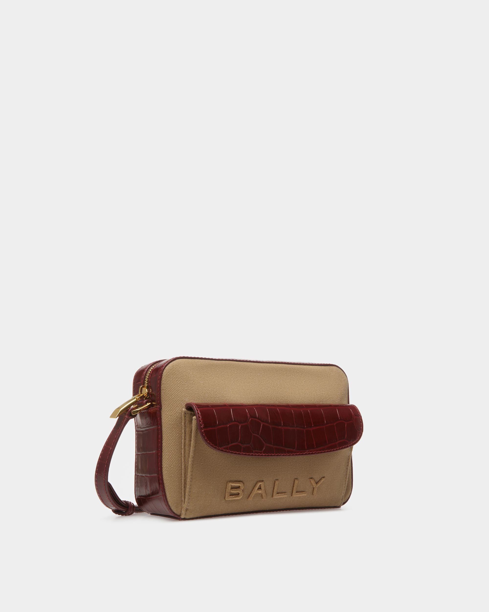 Sac À Bandoulière Bar En Tissu Sable Et Bordeaux - Femme - Bally - 04