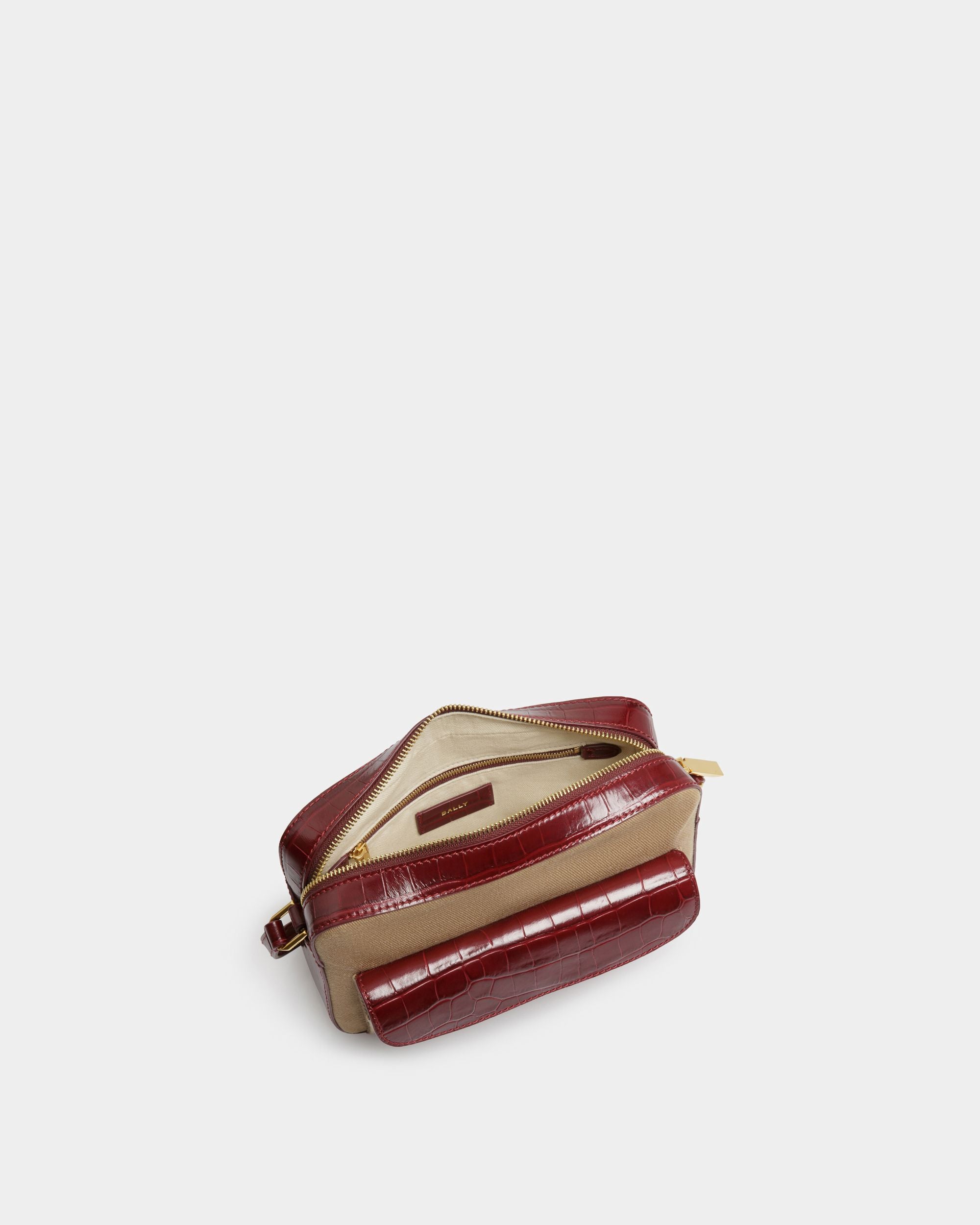 Sac À Bandoulière Bar En Tissu Sable Et Bordeaux - Femme - Bally - 05