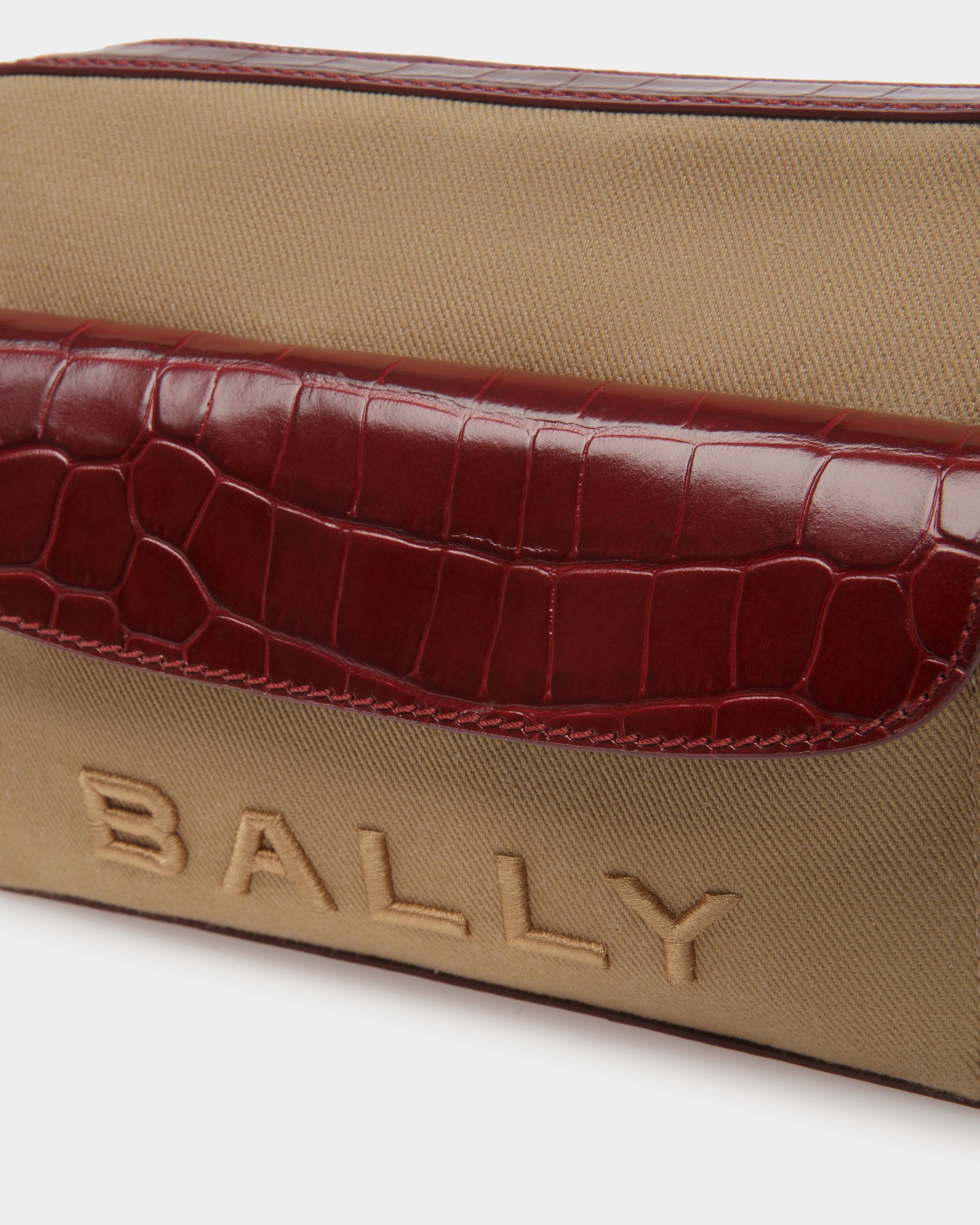 Sac À Bandoulière Bar En Tissu Sable Et Bordeaux - Femme - Bally - 06