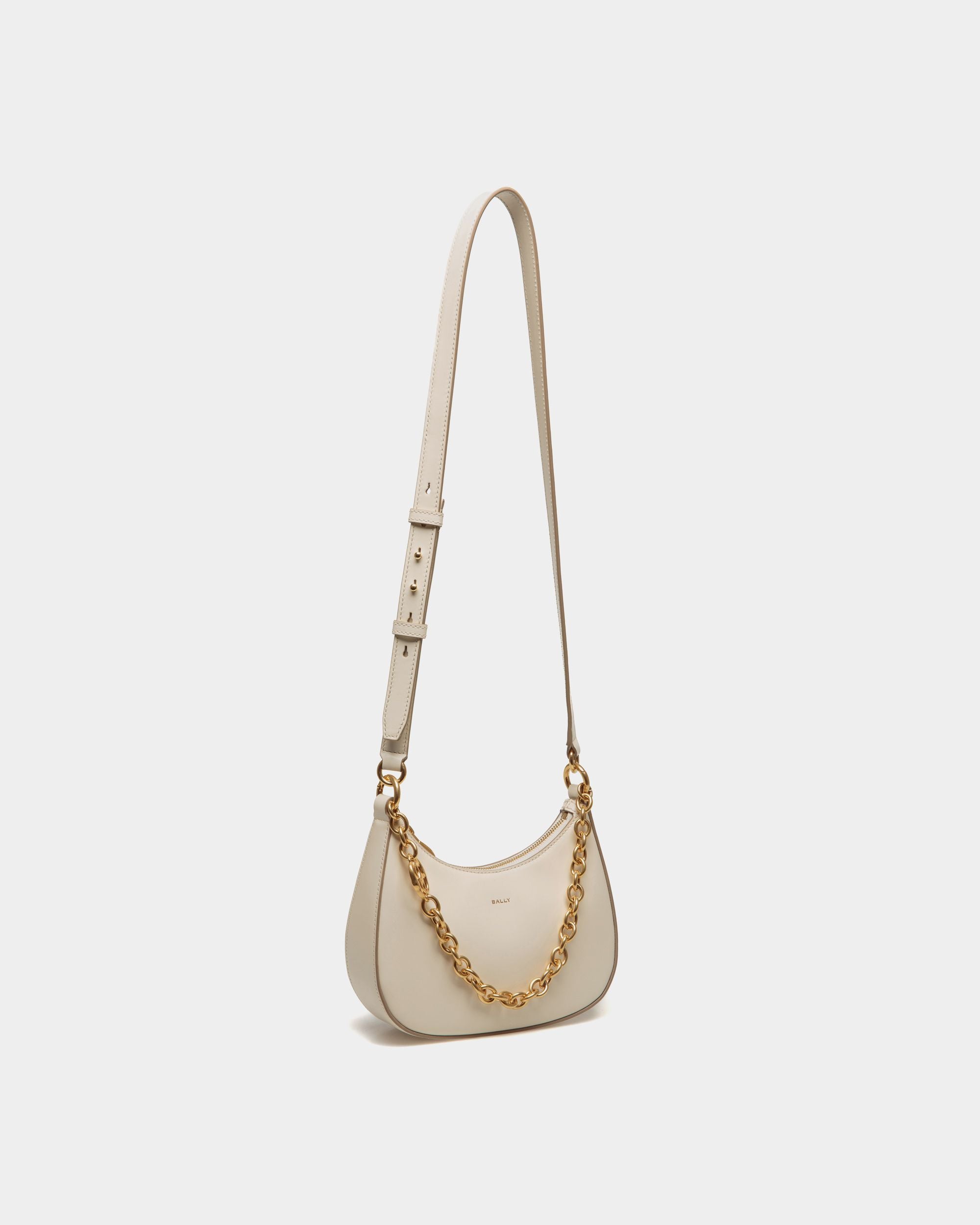 Mini Sac À Bandoulière Emblem En Cuir Brossé Blanc - Femme - Bally - 04
