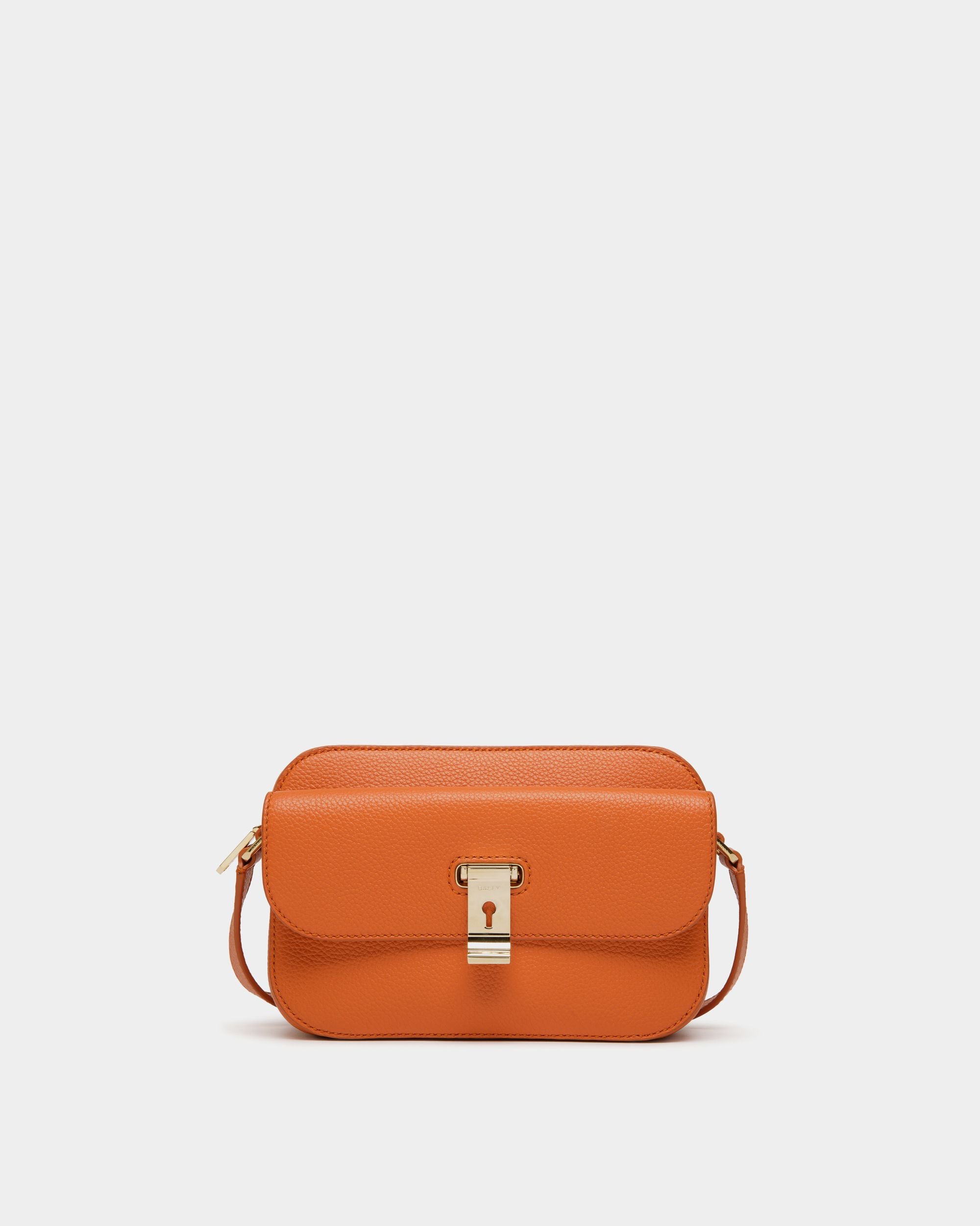 Petit Sac À Bandoulière Lock Me En Cuir Grainé Koi Orange - Femme - Bally - 01