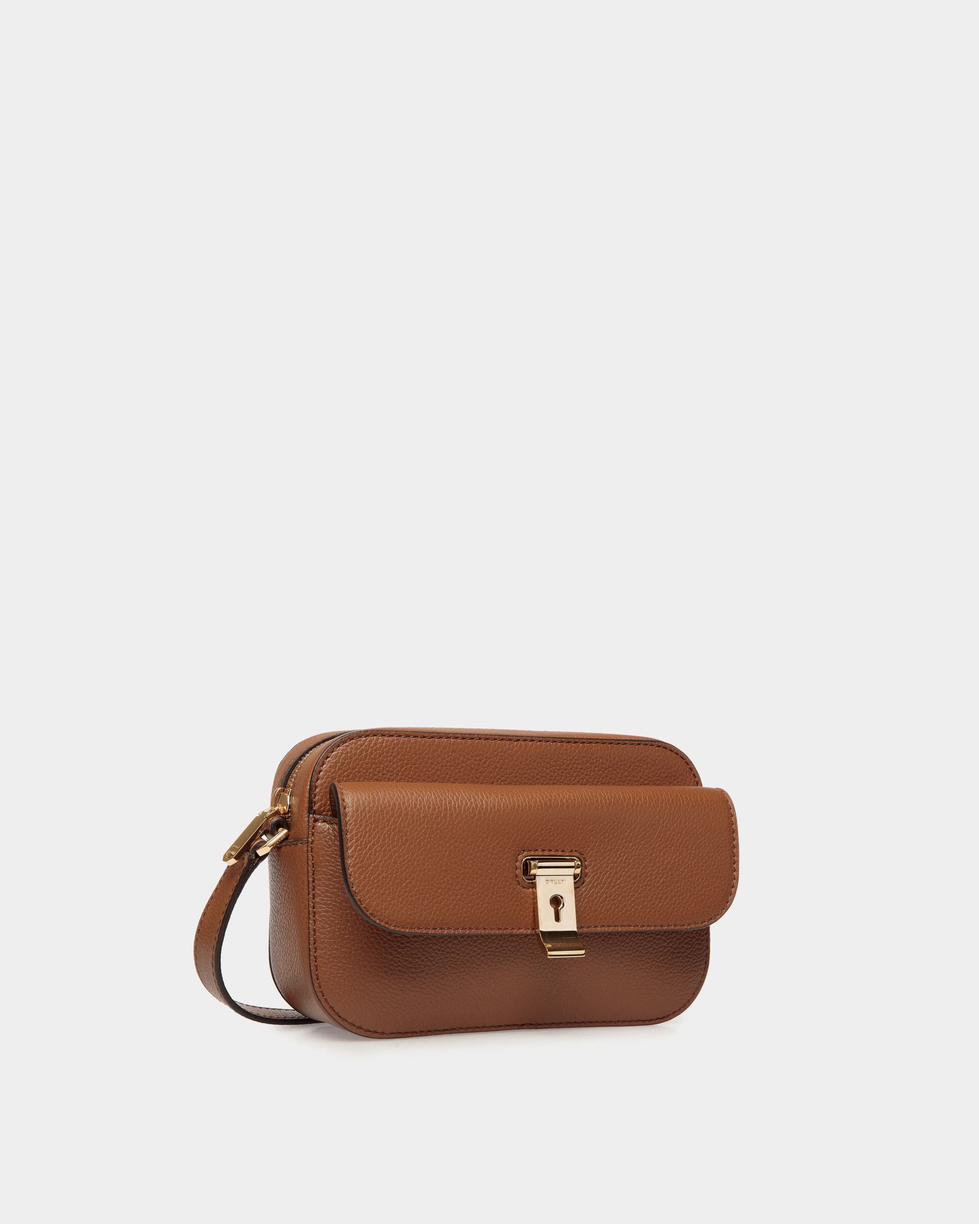 Petit Sac À Bandoulière Lock Me En Cuir Grainé Marron - Femme - Bally - 04