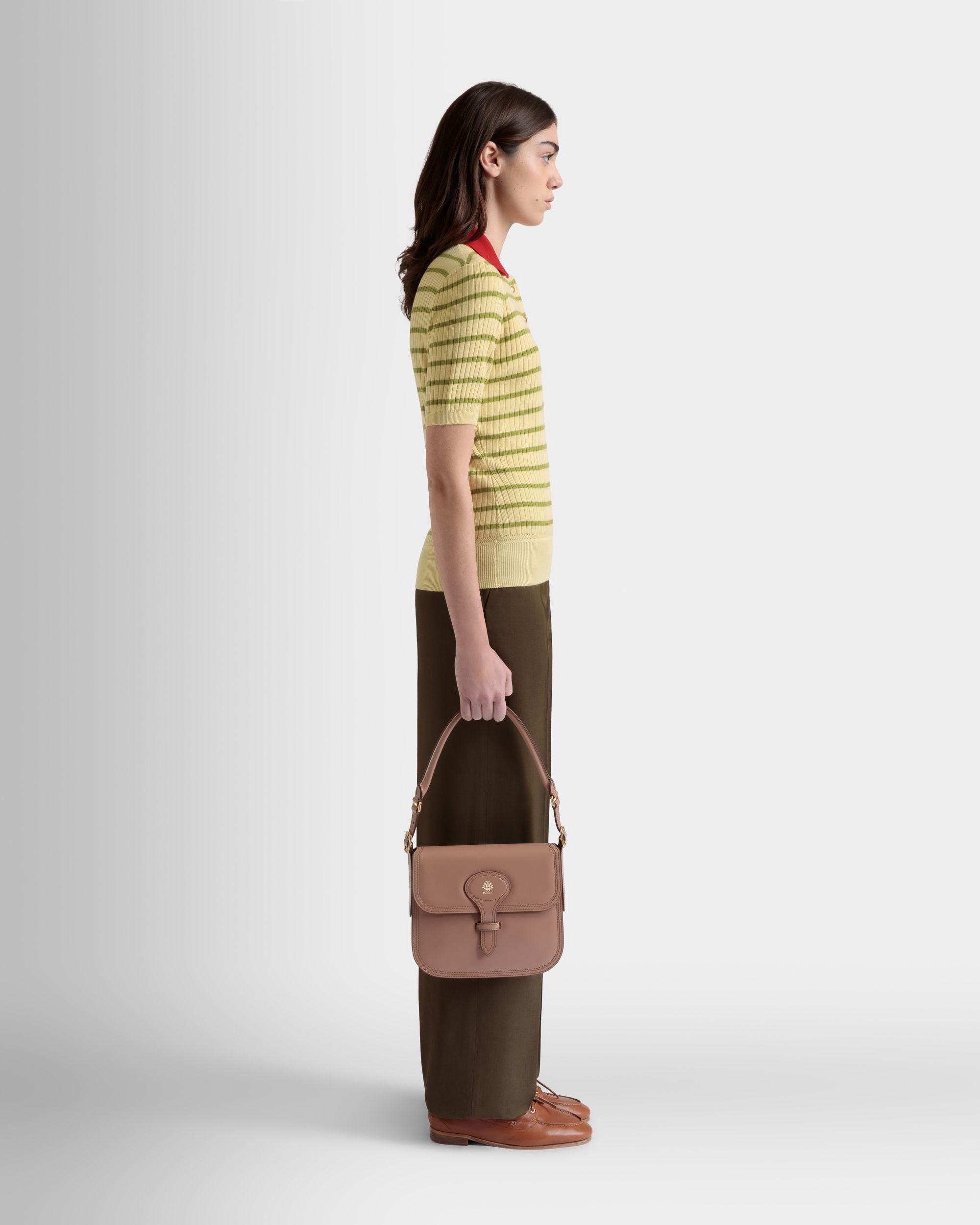 Sac À Bandoulière Beckett En Cuir Brossé Praline Beige - Femme - Bally - 02
