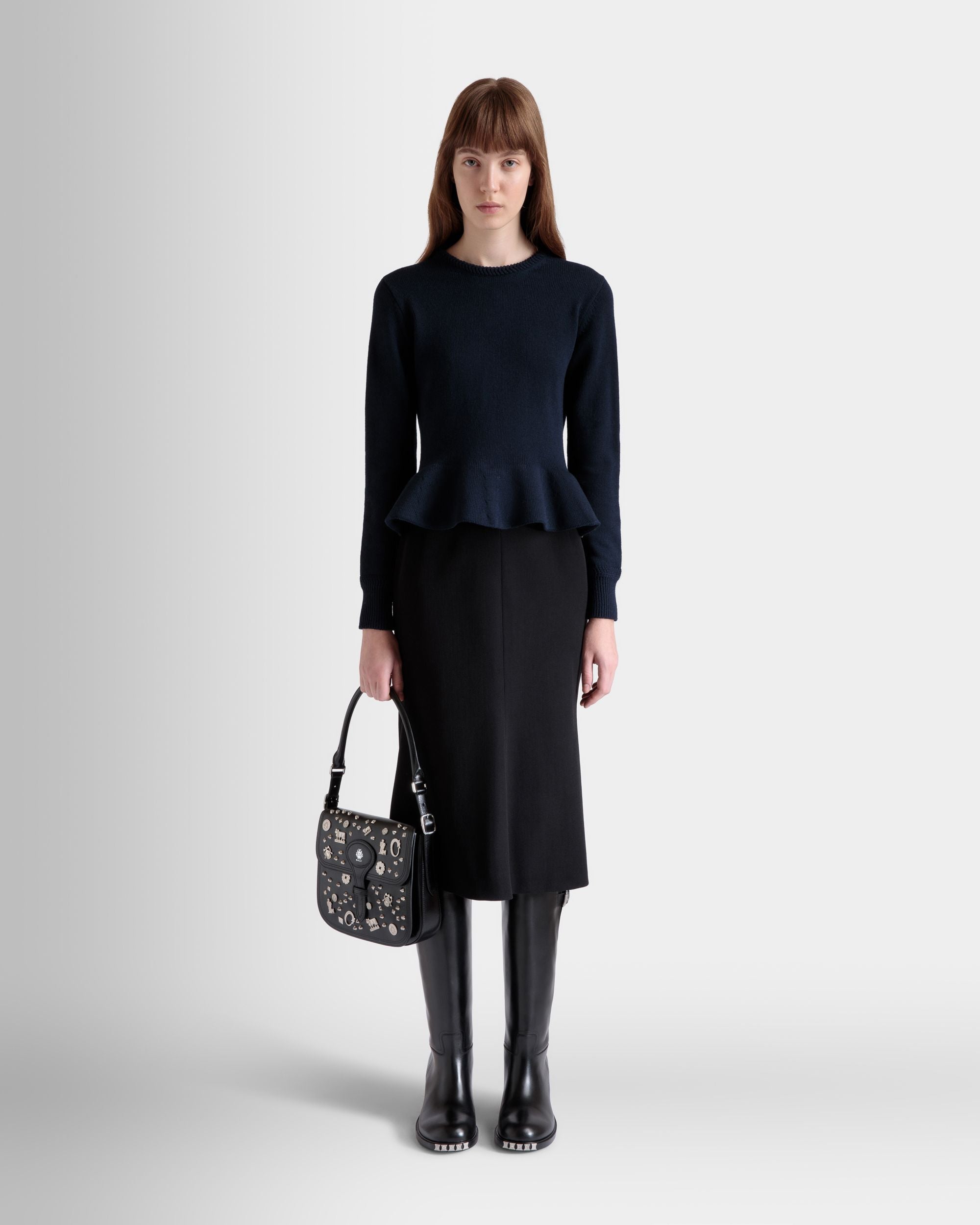 Beckett Crossbody Bag In Black Leather with Studs - Femme - Bally - 02