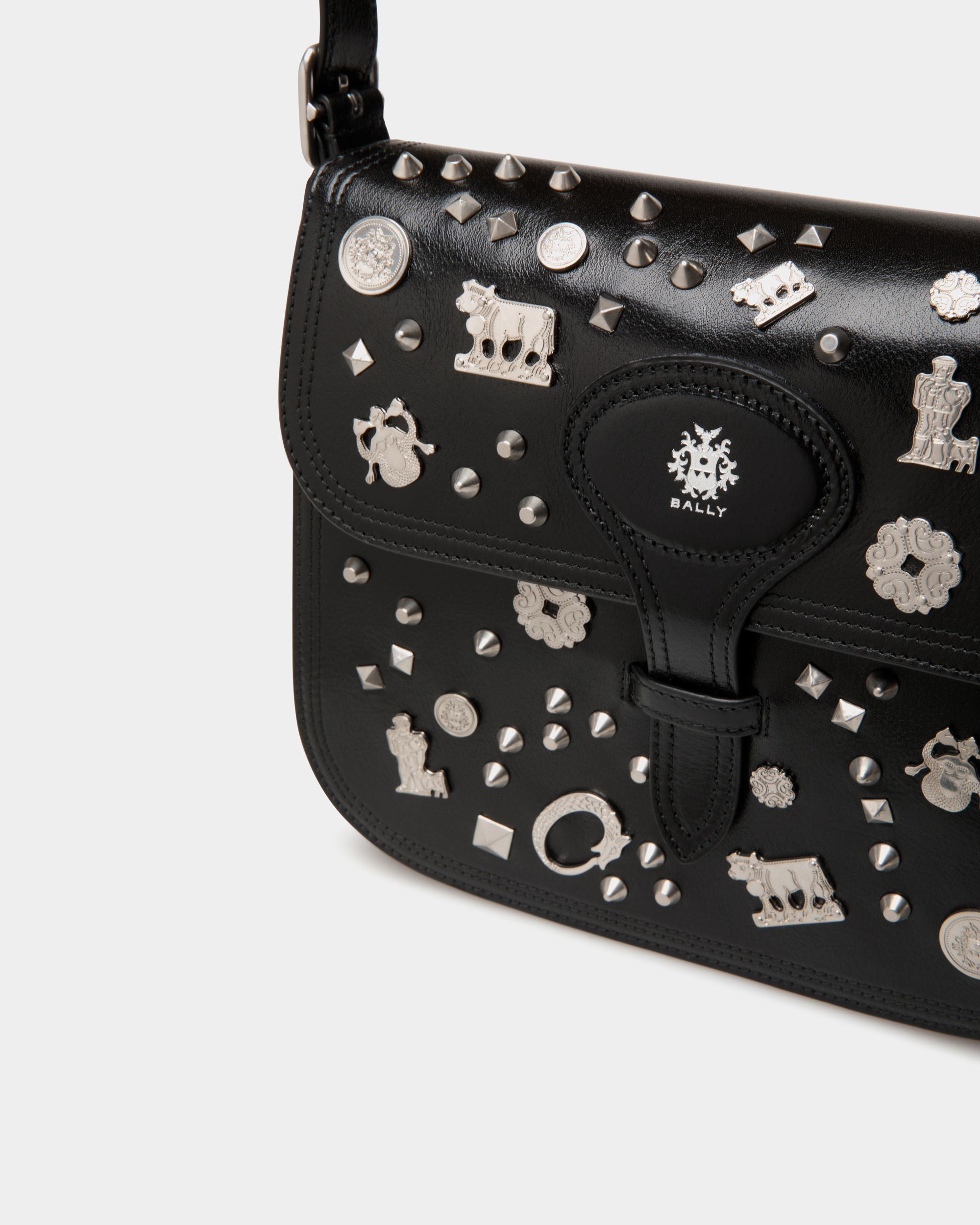 Beckett Crossbody Bag In Black Leather with Studs - Femme - Bally - 06