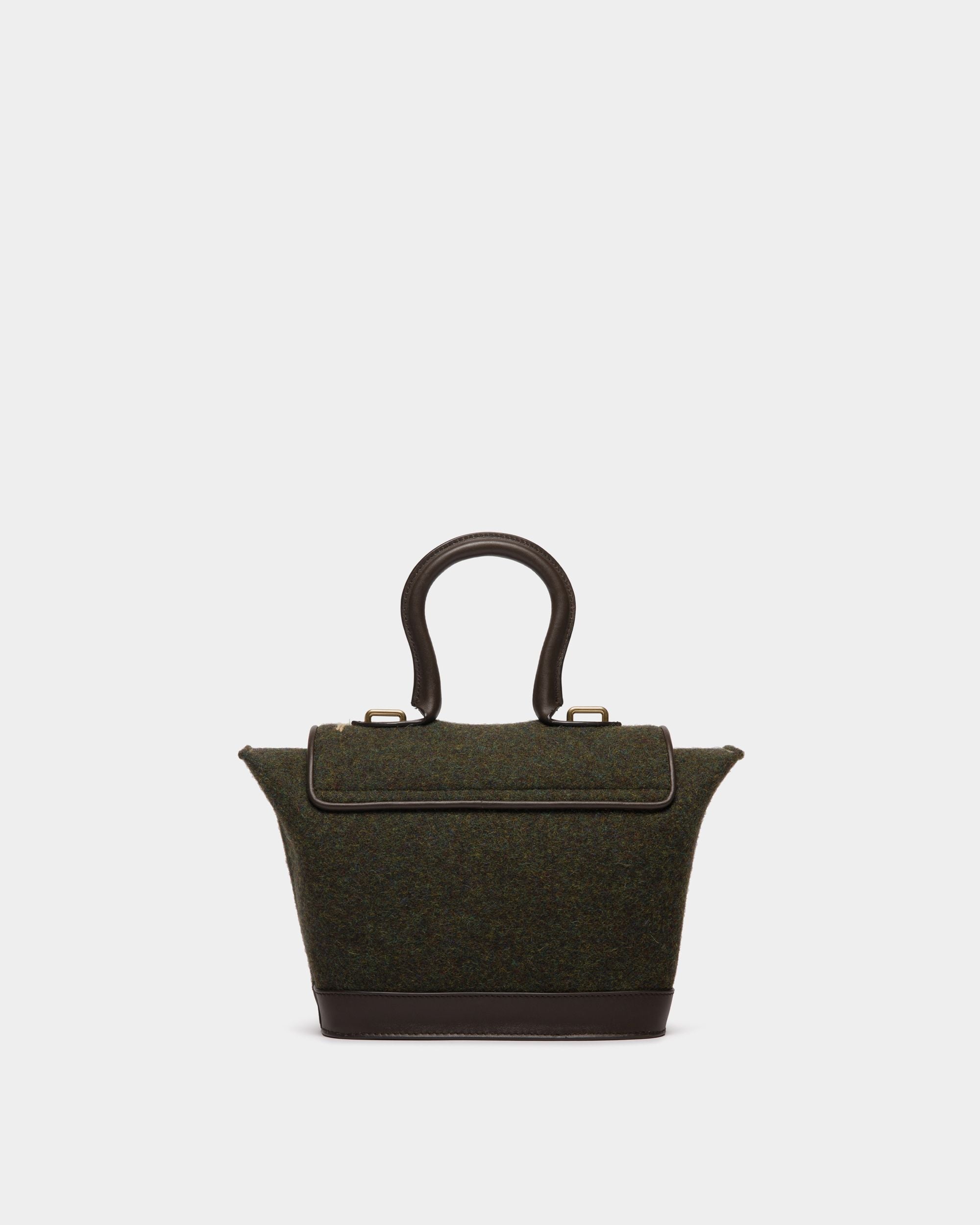 Sac À Main De La Capsule D’Hiver Doté De Anse Supérieure, En Laine Vert Foncé Et En Cuir Ebano, Orné De Fleurs Des Alpes - Femme - Bally - 03