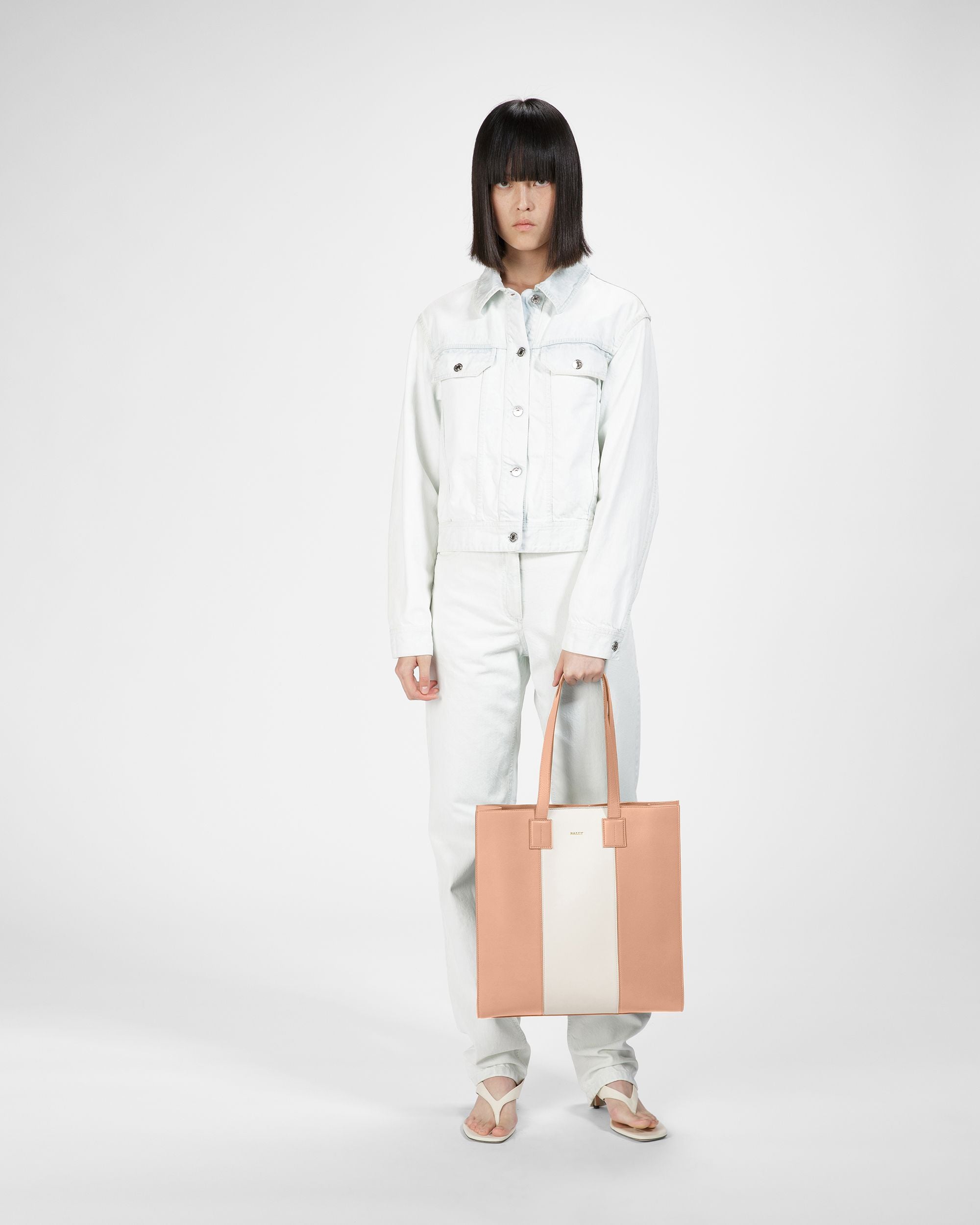 Crystalia Fourre-tout En Cuir Pêche Et Ivoire - Femme - Bally - 05