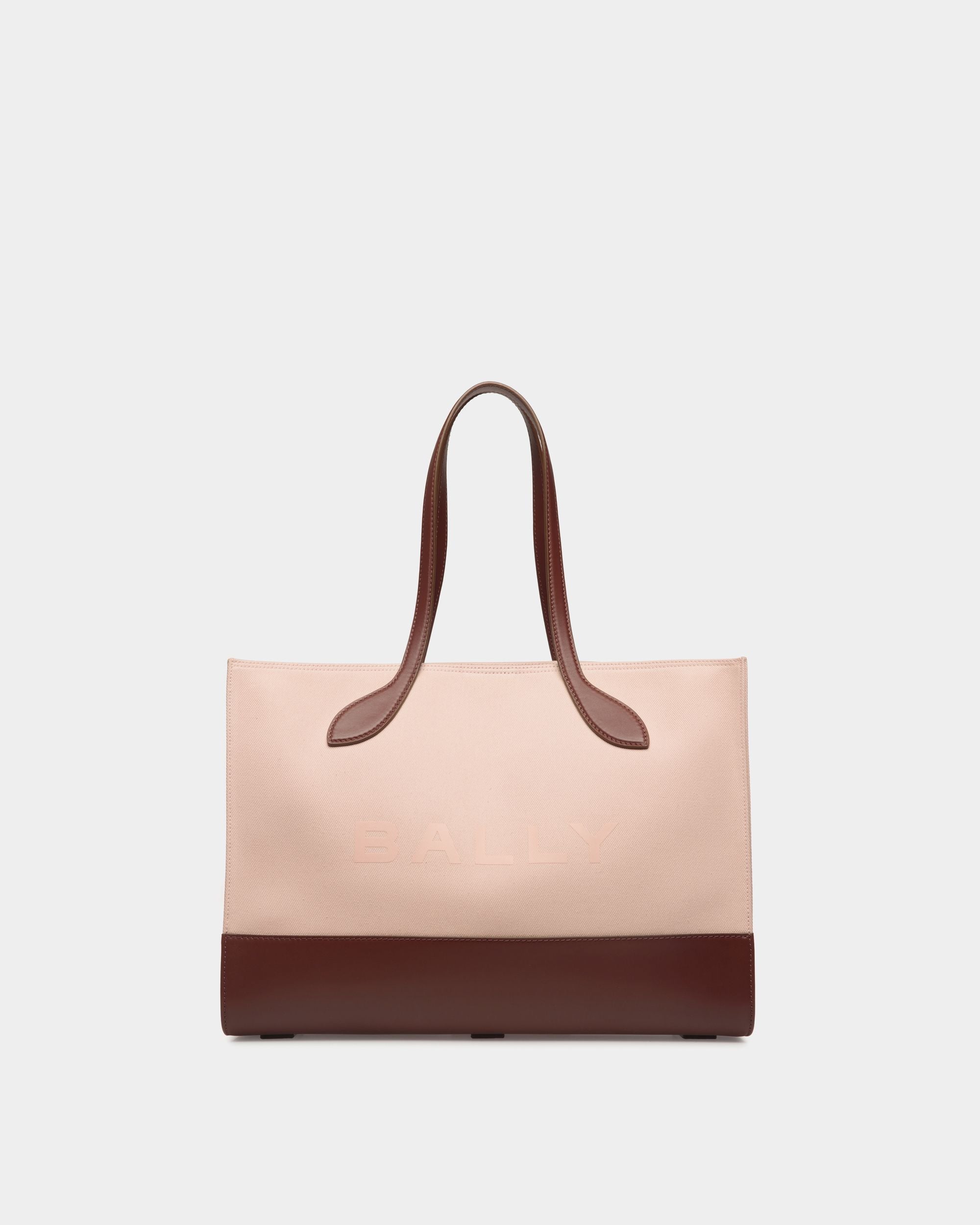Sac Cabas Bar En Toile Dusty Petal Et Cuir Marron - Femme - Bally - 01