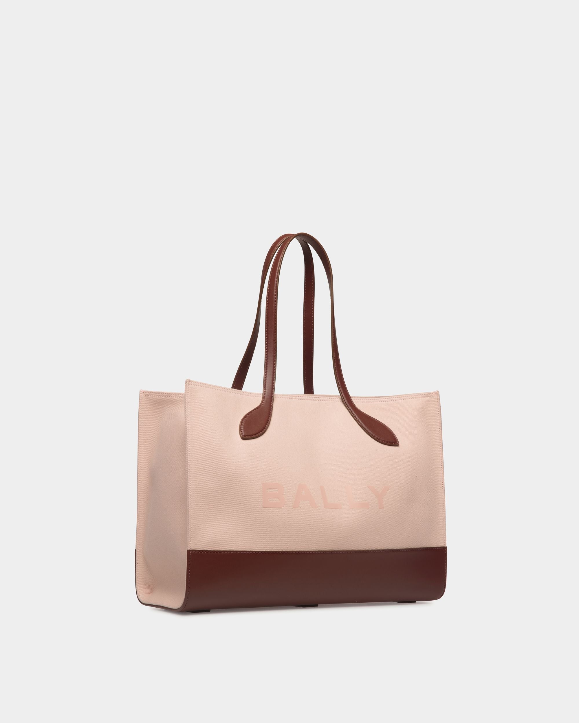 Sac Cabas Bar En Toile Dusty Petal Et Cuir Marron - Femme - Bally - 03