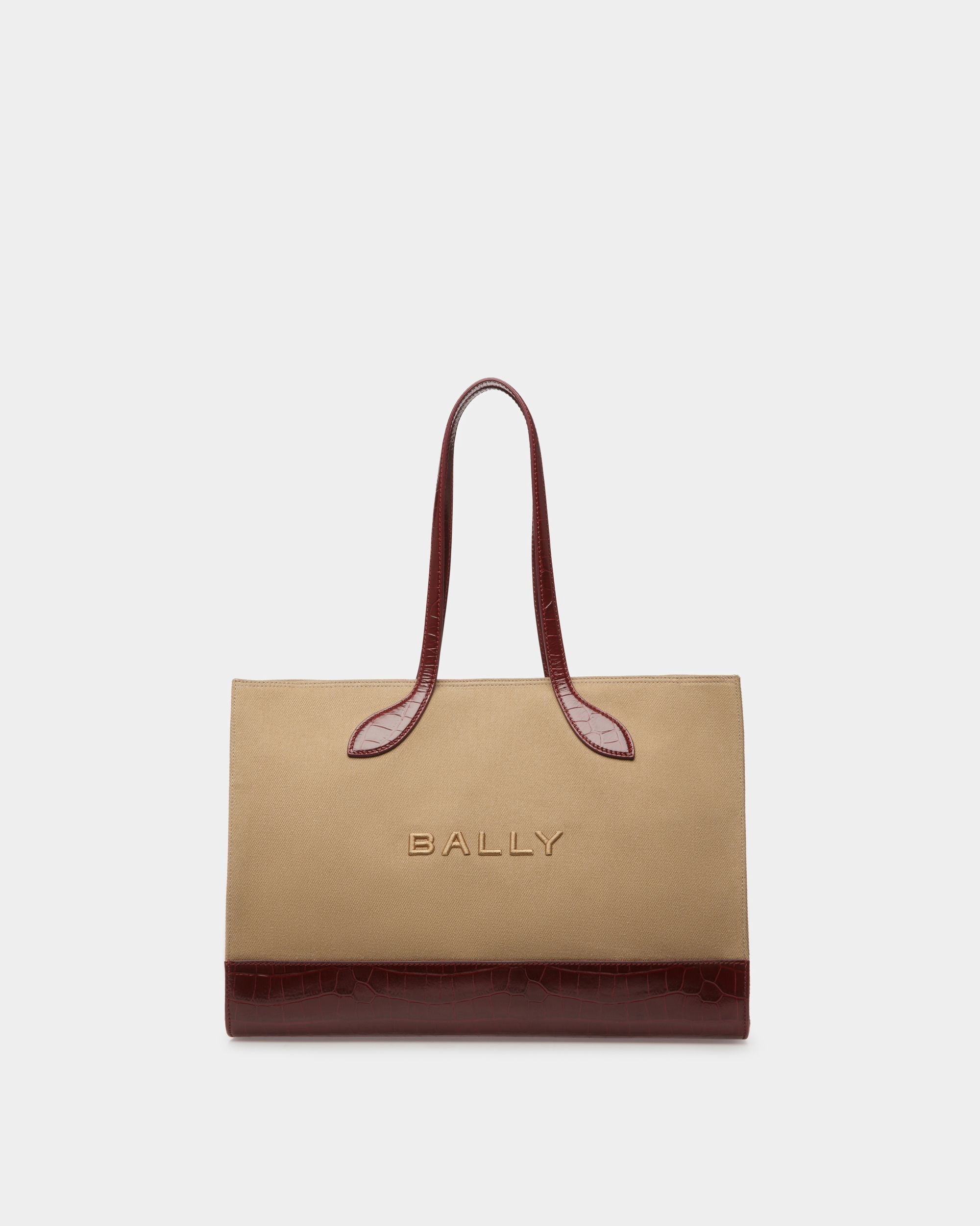 Sac Cabas Bar En Tissu Sable Et Bordeaux - Femme - Bally - 01