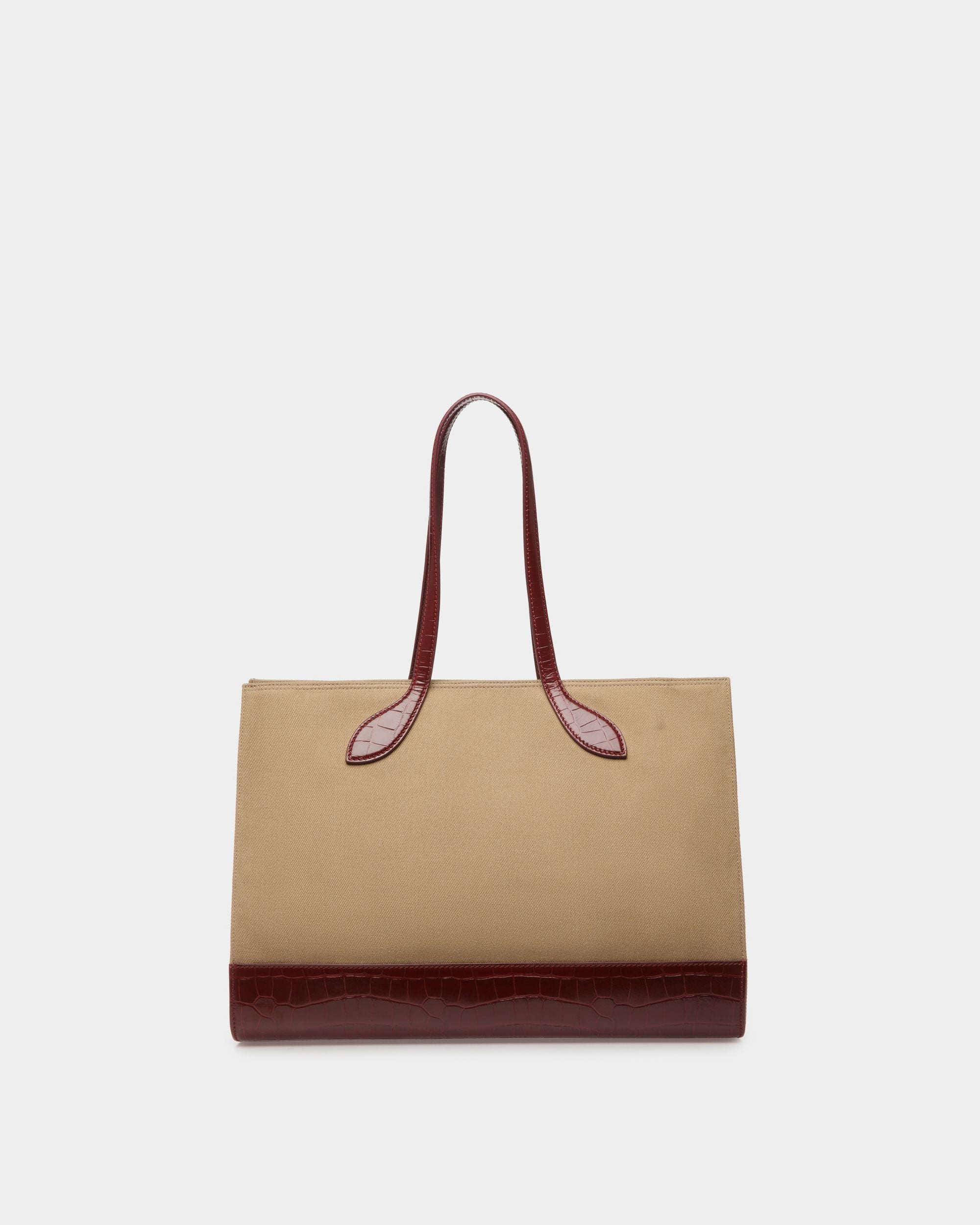 Sac Cabas Bar En Tissu Sable Et Bordeaux - Femme - Bally - 03