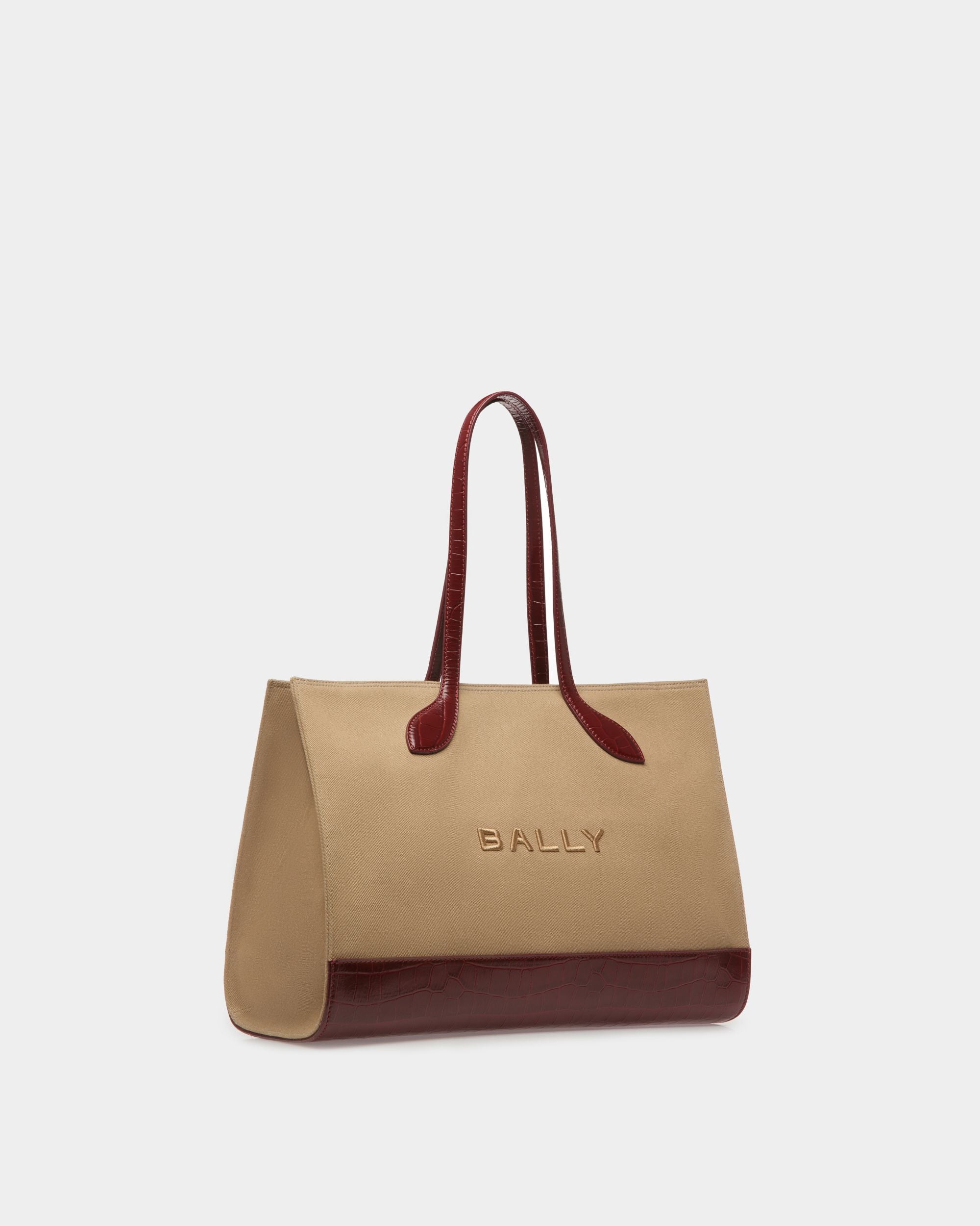 Sac Cabas Bar En Tissu Sable Et Bordeaux - Femme - Bally - 04