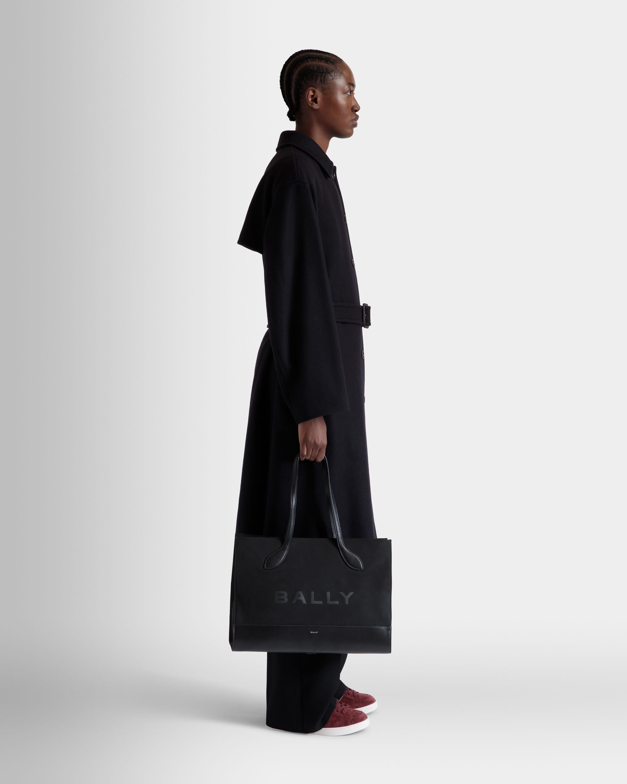 Sac Cabas Bar En Nylon Et Cuir Noirs - Femme - Bally - 02