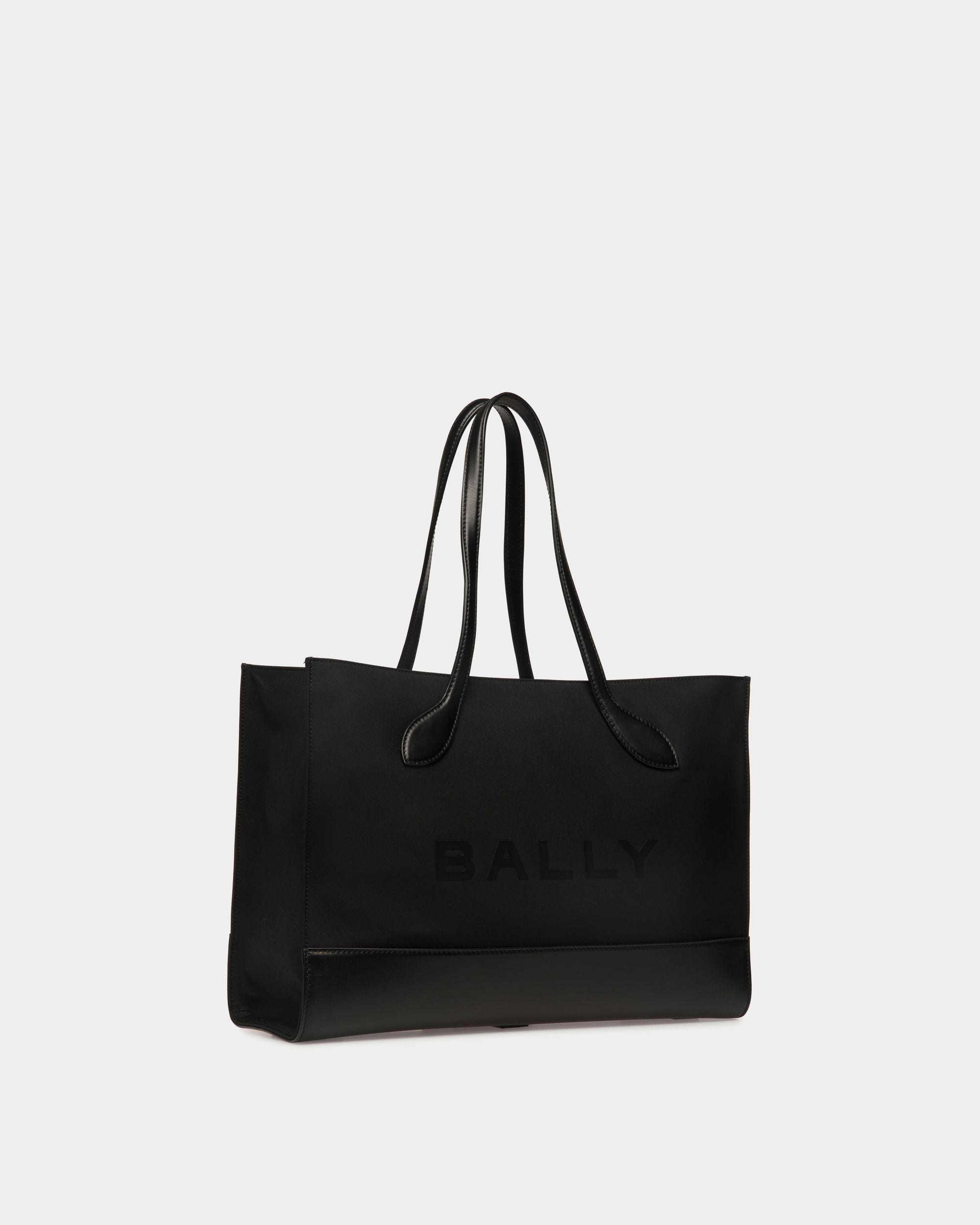 Sac Cabas Bar En Nylon Et Cuir Noirs - Femme - Bally - 04