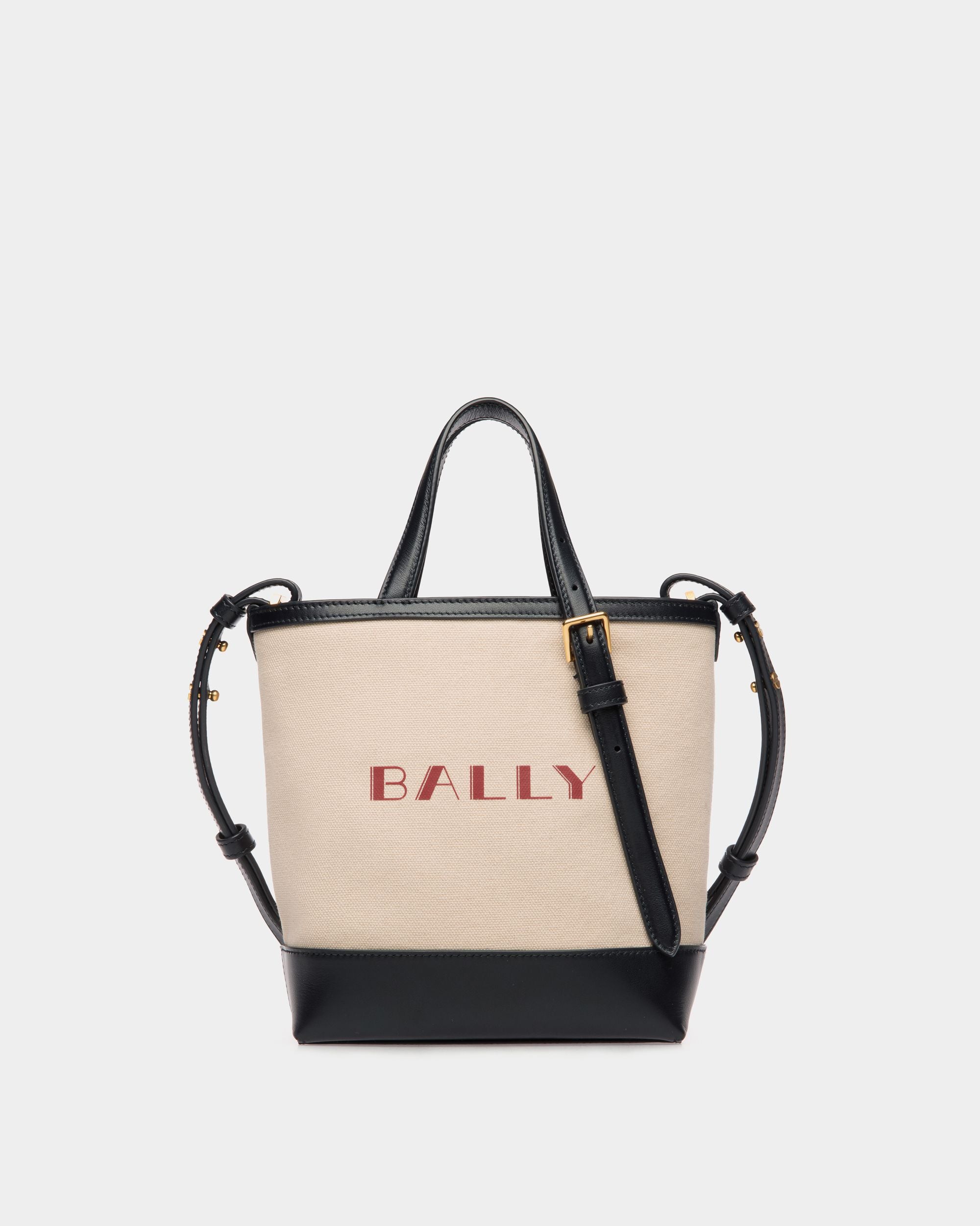 Petit Sac Cabas Summer Capsule Pour Femme En Toile Et Cuir Naturel Et Navy Blue - Femme - Bally - 01