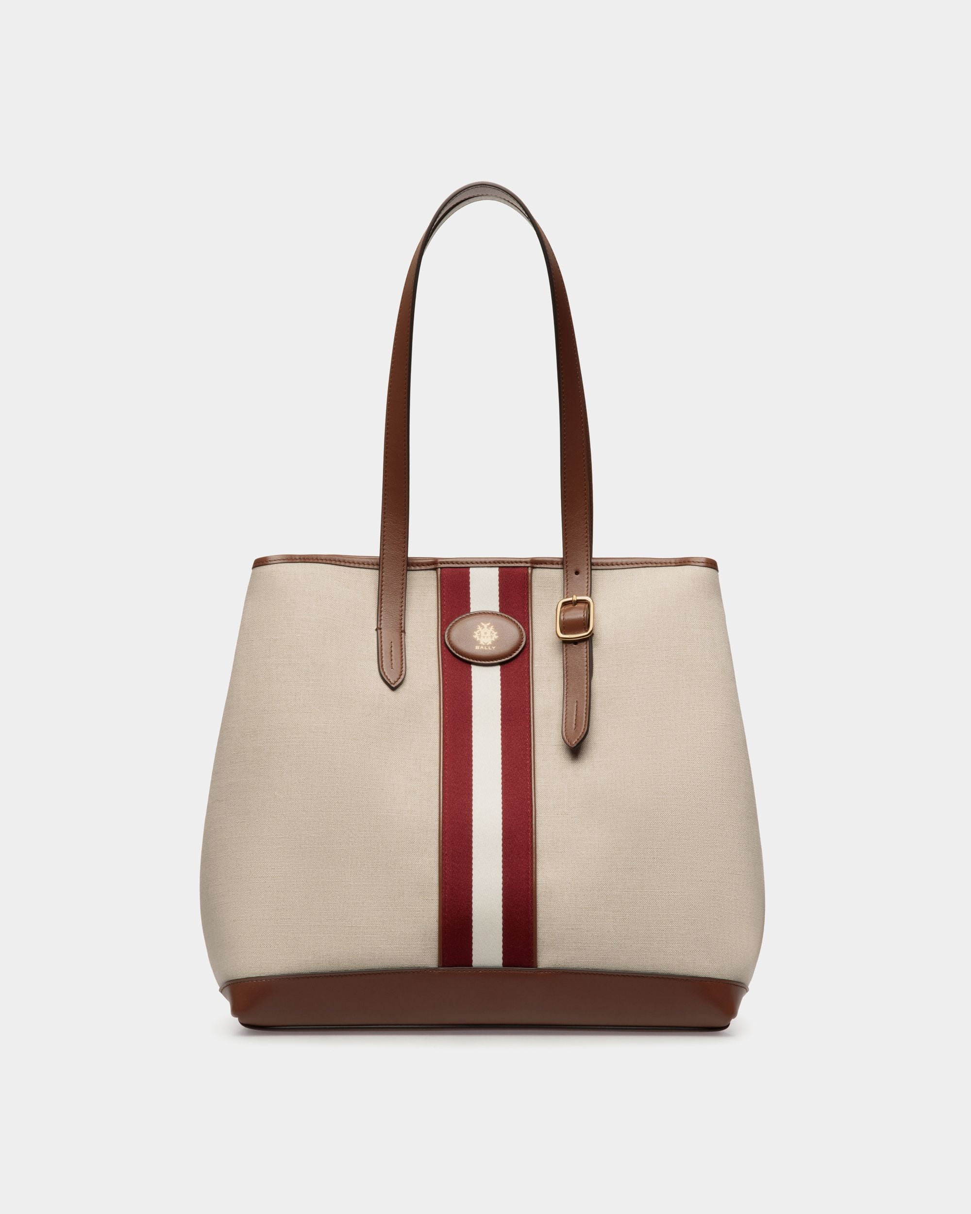 Sac Cabas Beckett En Toile Natural Et Cuir Marron - Femme - Bally - 01