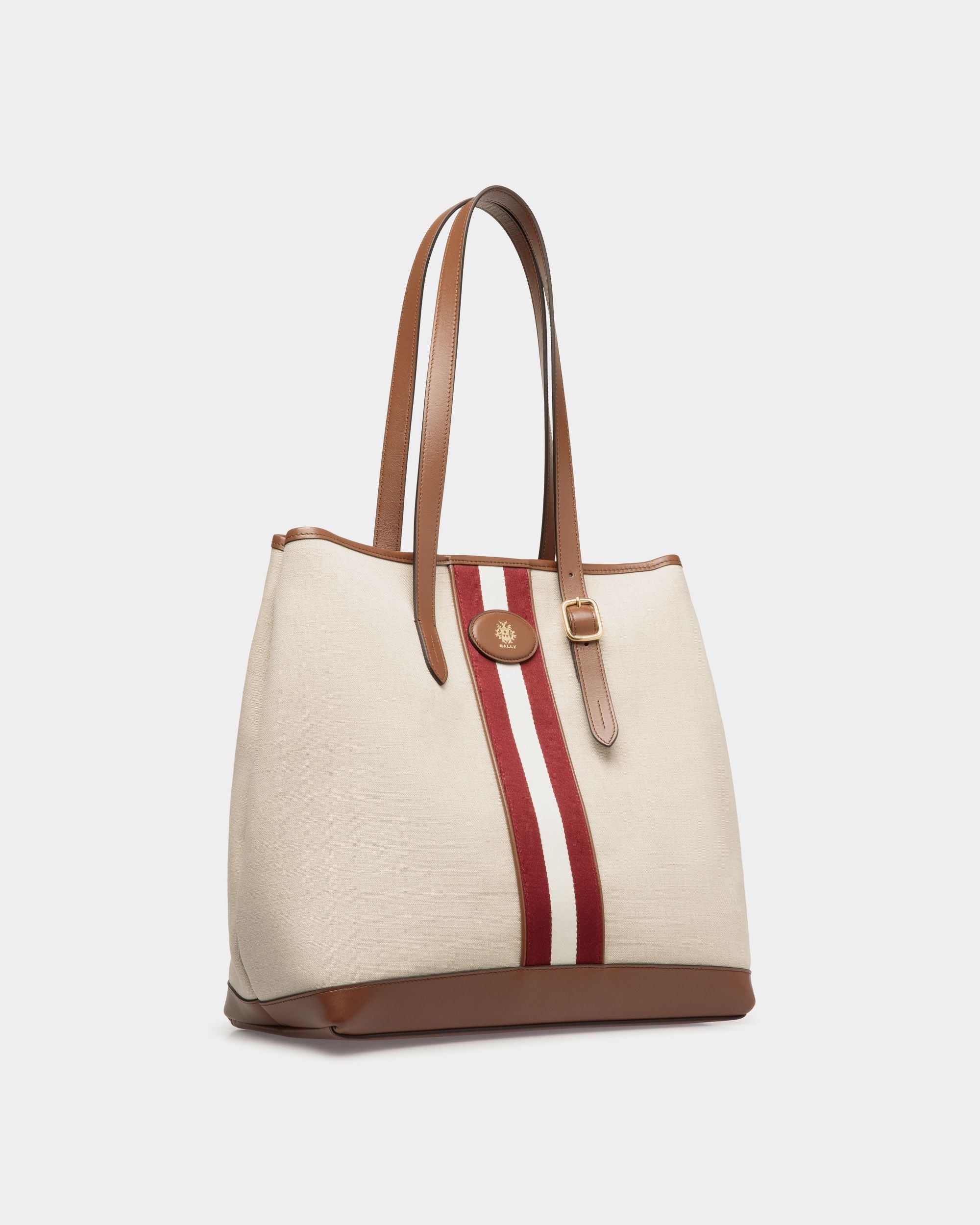 Sac Cabas Beckett En Toile Natural Et Cuir Marron - Femme - Bally - 03