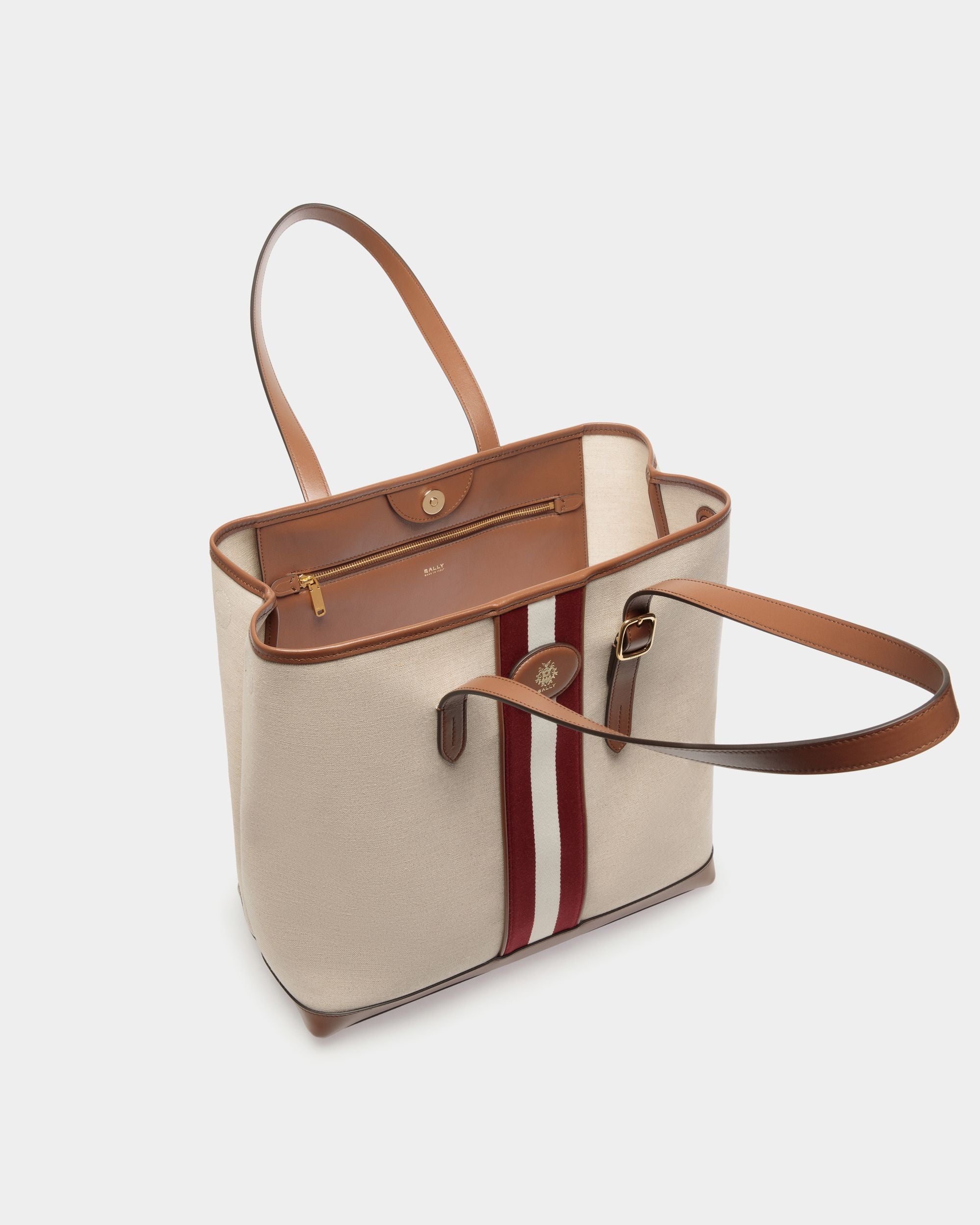 Sac Cabas Beckett En Toile Natural Et Cuir Marron - Femme - Bally - 04