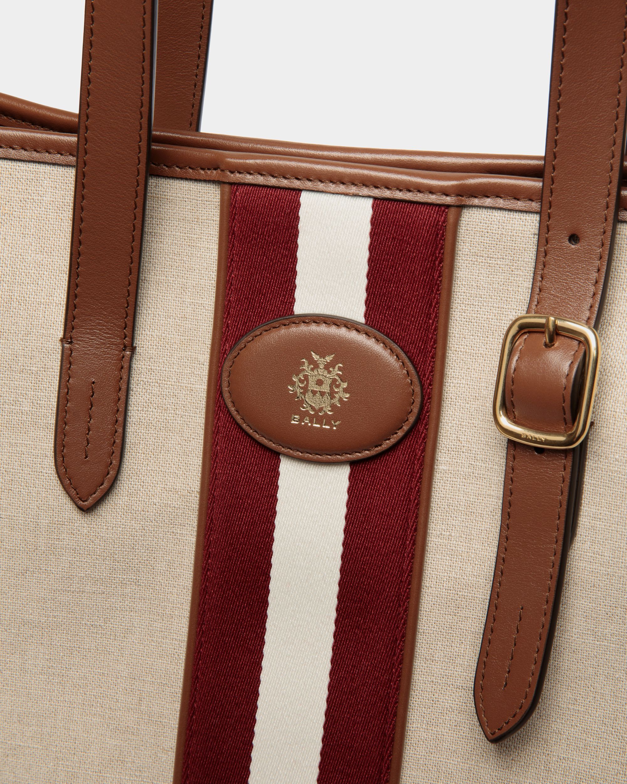 Sac Cabas Beckett En Toile Natural Et Cuir Marron - Femme - Bally - 05