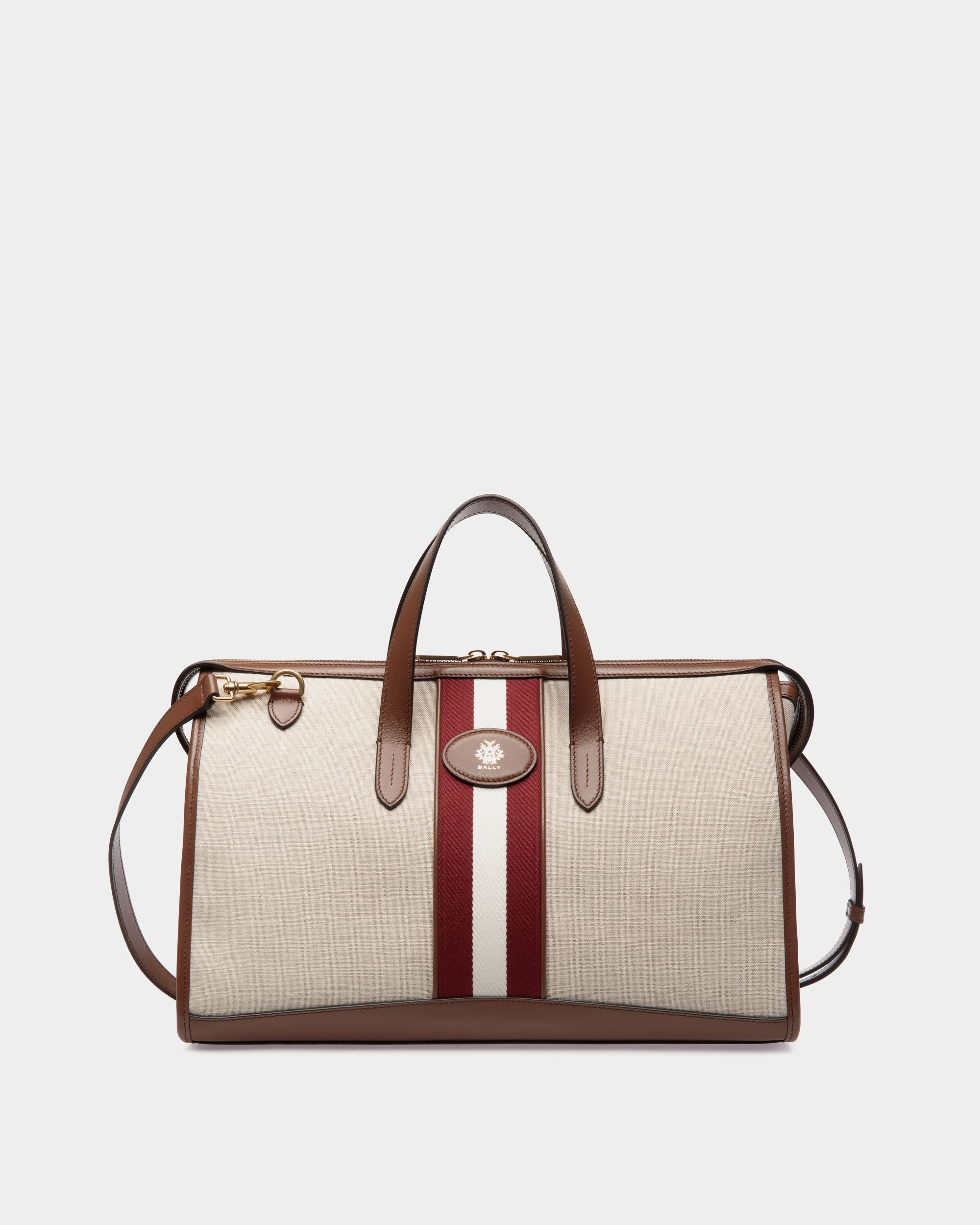 Sac Cabas Beckett En Toile Natural Et Cuir Marron - Femme - Bally - 01