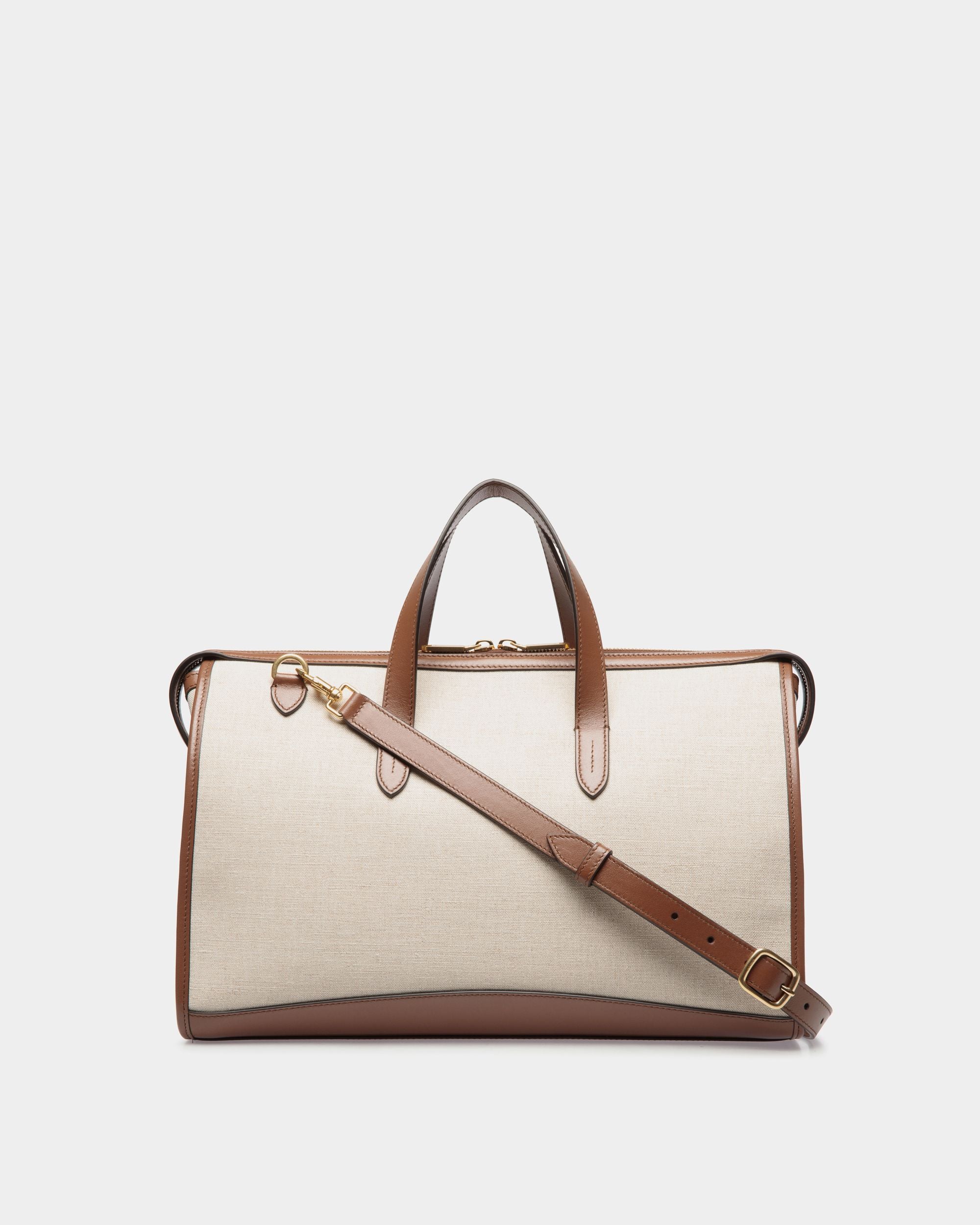 Sac Cabas Beckett En Toile Natural Et Cuir Marron - Femme - Bally - 02