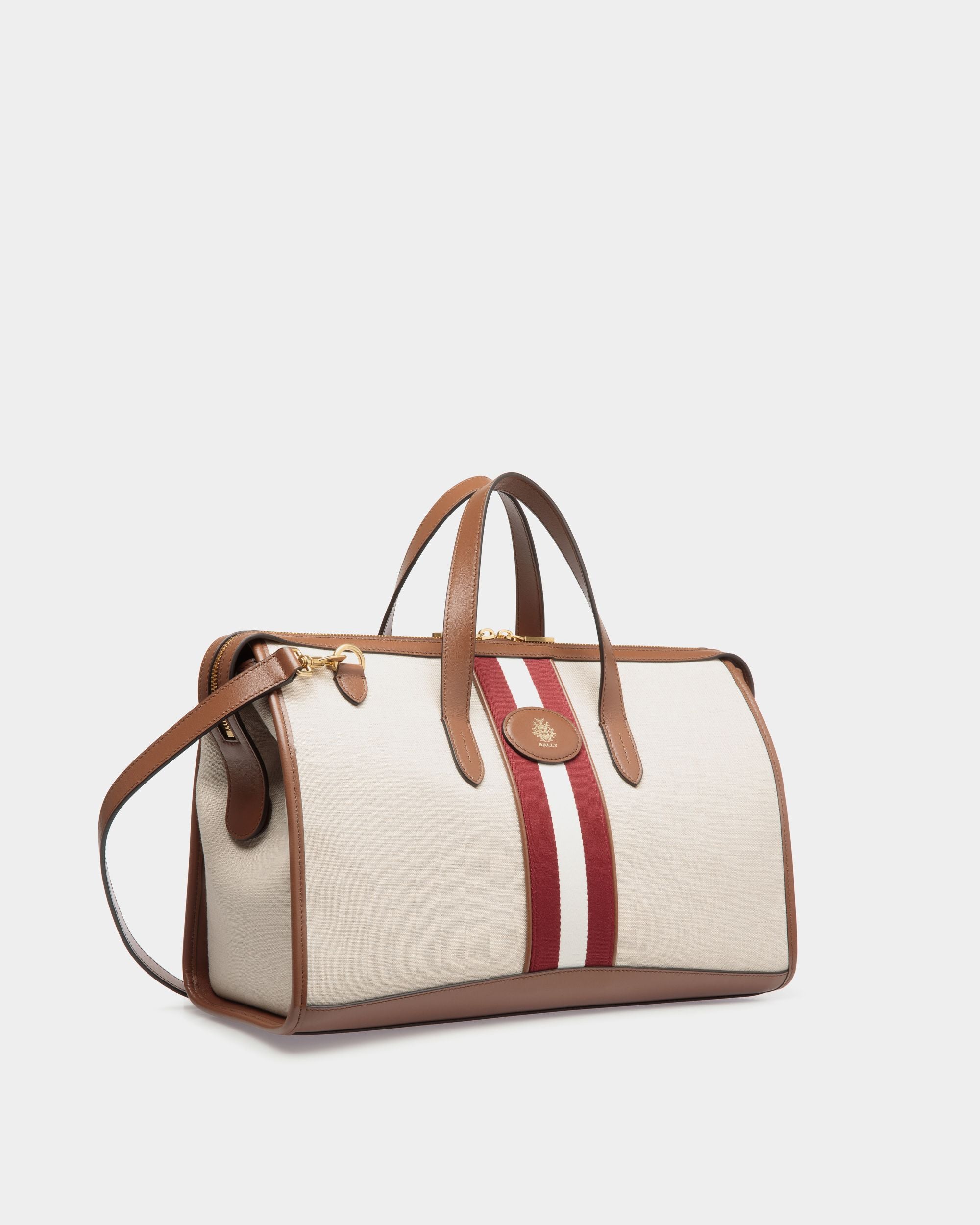 Sac Cabas Beckett En Toile Natural Et Cuir Marron - Femme - Bally - 03