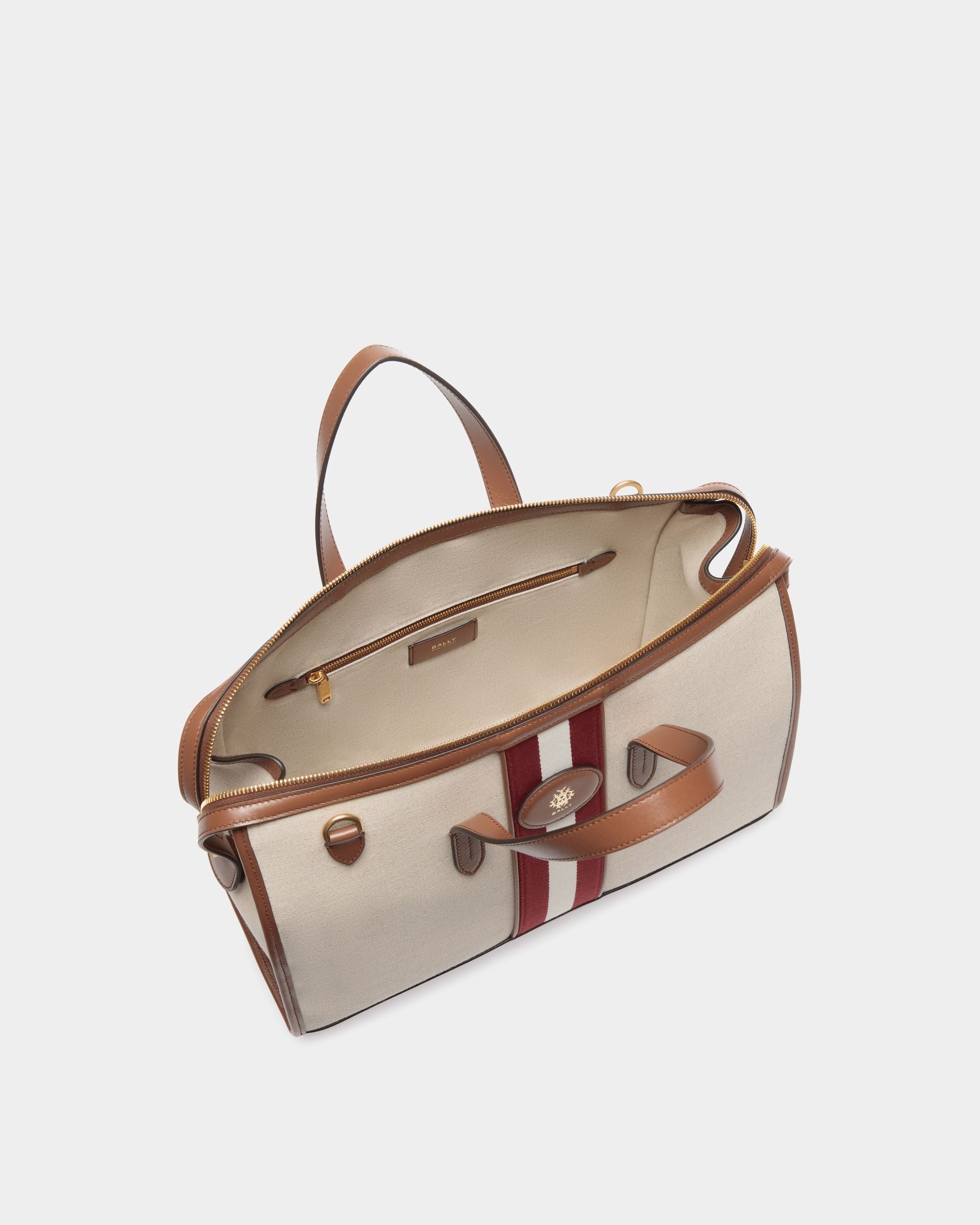 Sac Cabas Beckett En Toile Natural Et Cuir Marron - Femme - Bally - 04