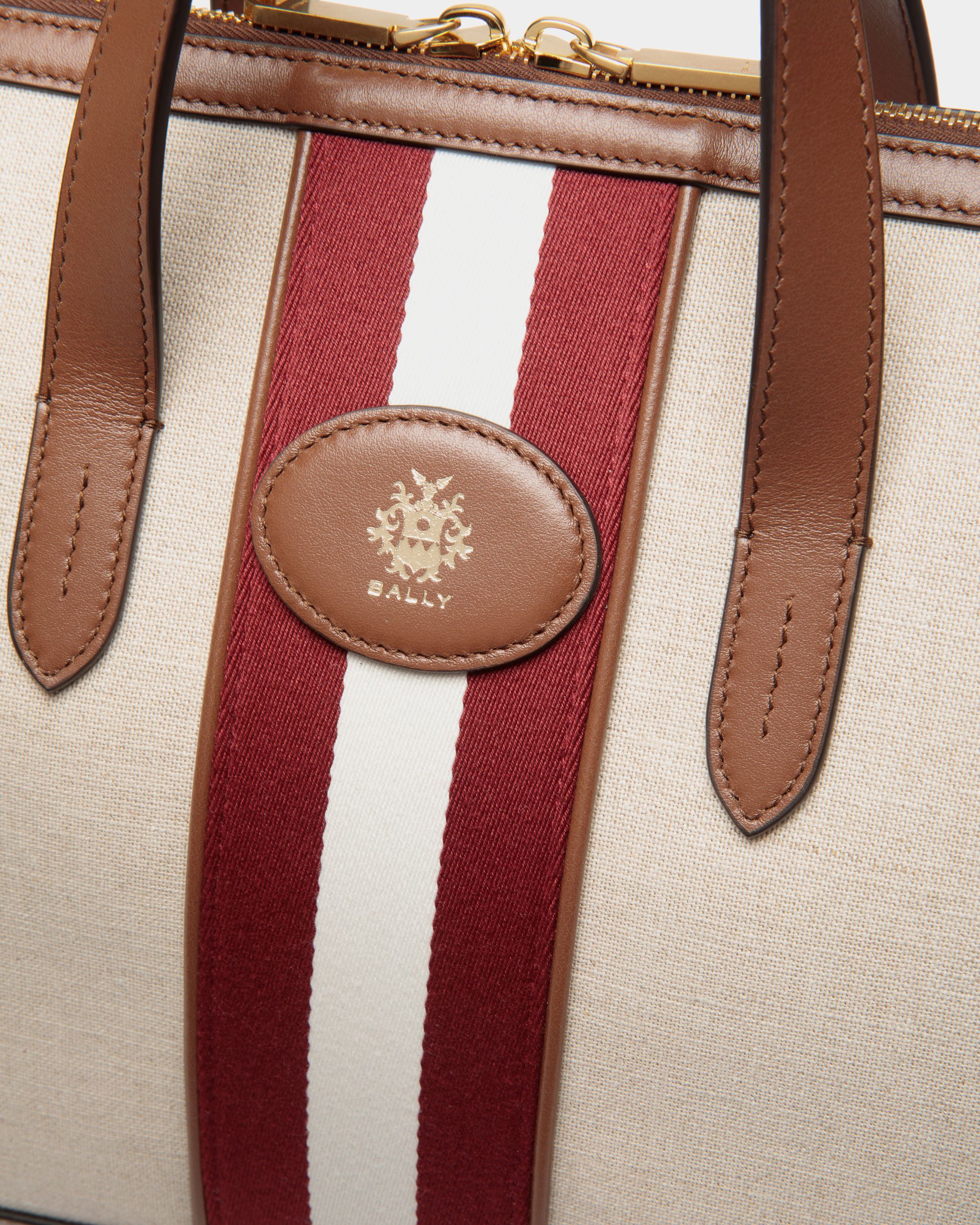 Sac Cabas Beckett En Toile Natural Et Cuir Marron - Femme - Bally - 05