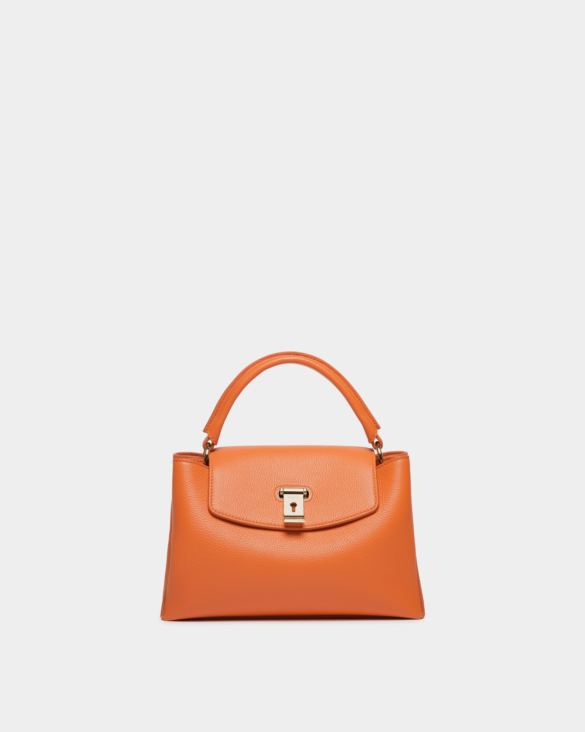 Petit Sac À Anse Supérieure Lock Me En Cuir Grainé Koi Orange - Femme - Bally - 01