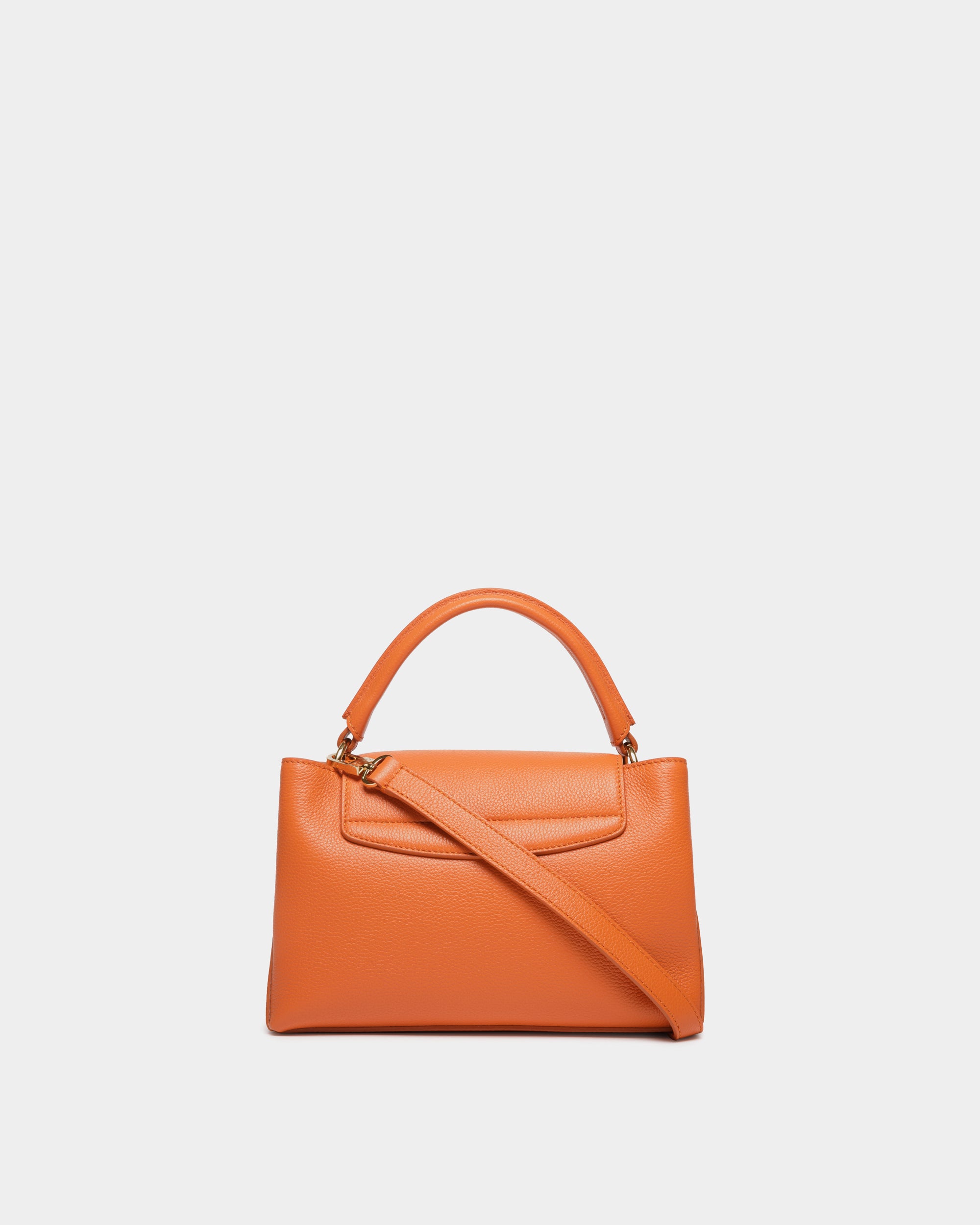 Petit Sac À Anse Supérieure Lock Me En Cuir Grainé Koi Orange - Femme - Bally - 03