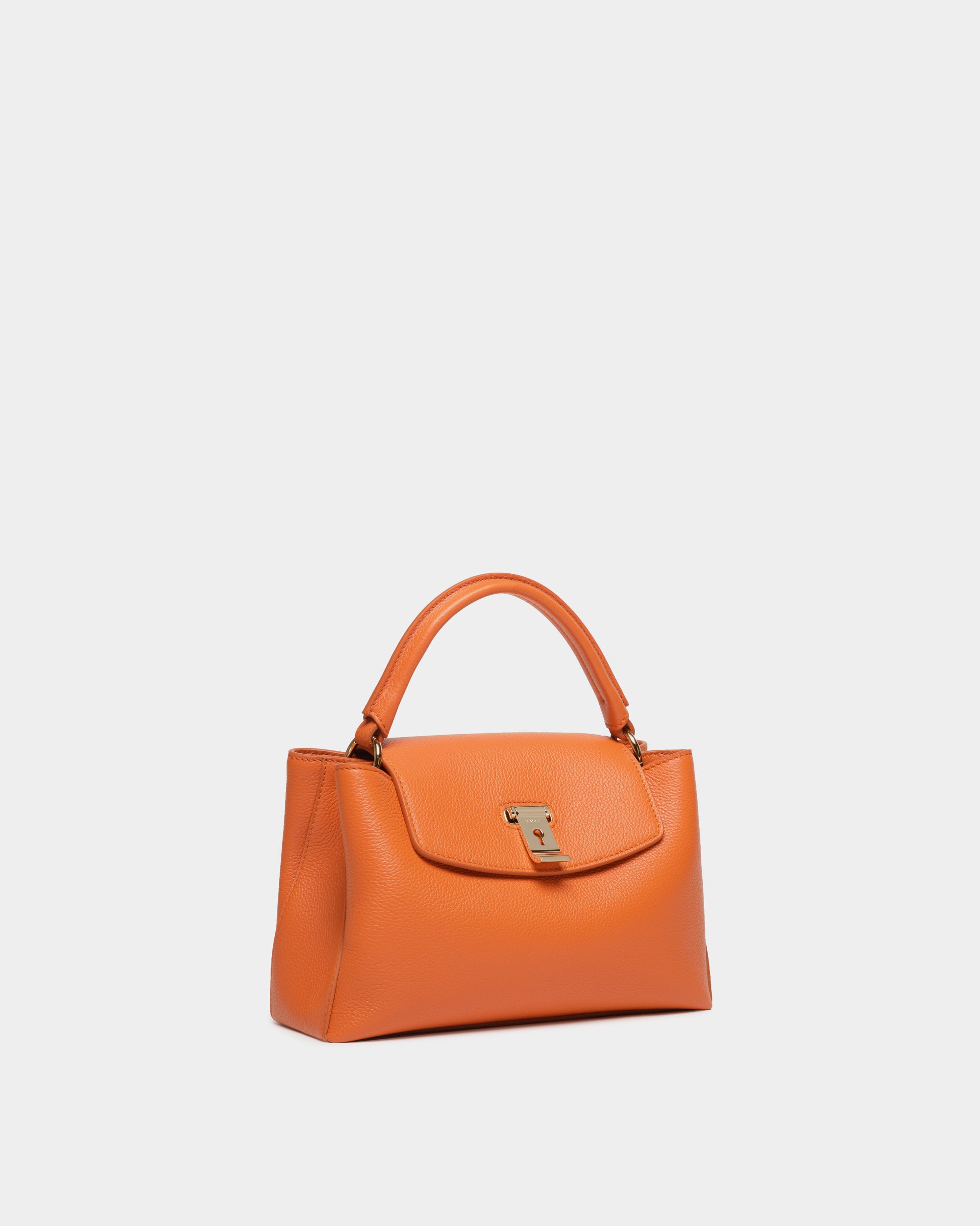 Petit Sac À Anse Supérieure Lock Me En Cuir Grainé Koi Orange - Femme - Bally - 04